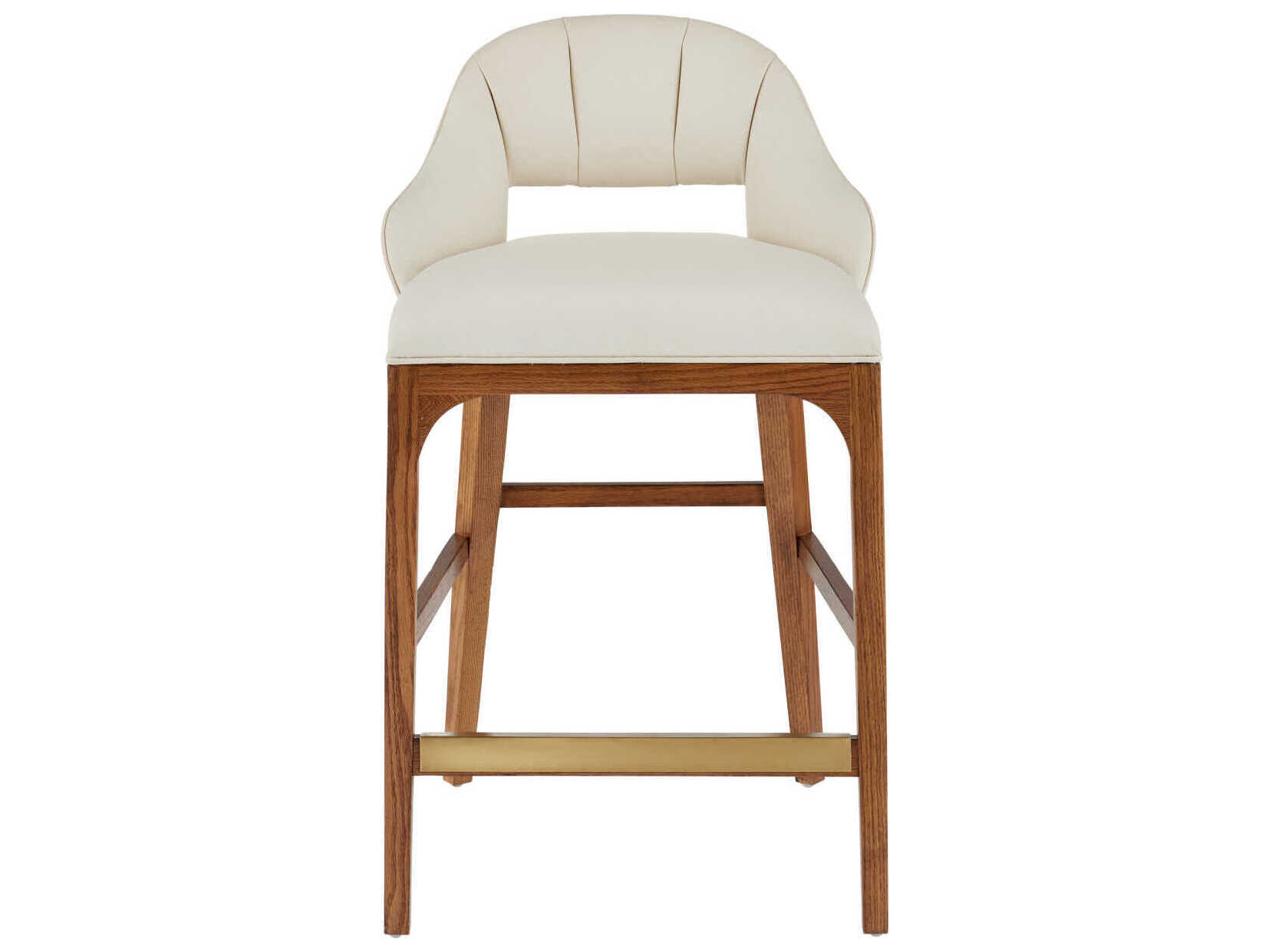 Currey & Company Inga Upholstered Oak Wood Morel Brown Brushed Brass Counter Stool