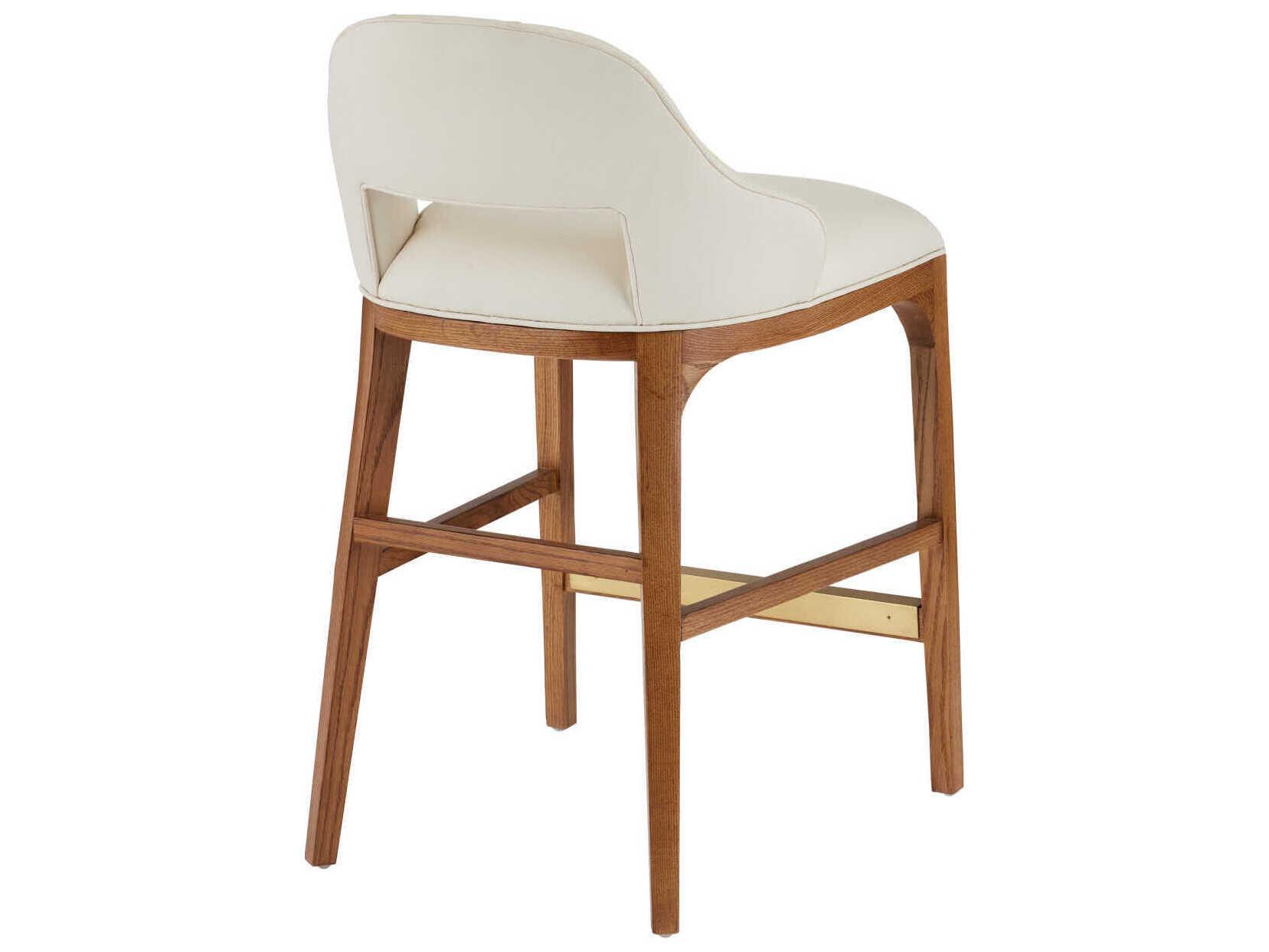 Currey & Company Inga Upholstered Oak Wood Morel Brown Brushed Brass Counter Stool