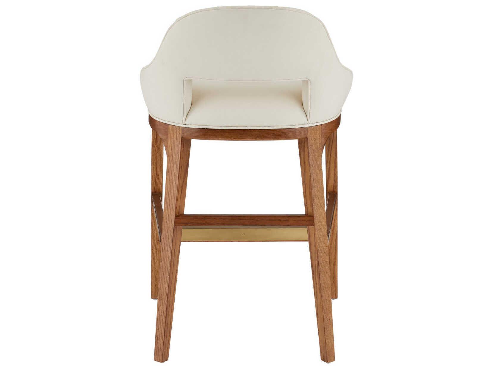 Currey & Company Inga Upholstered Oak Wood Morel Brown Brushed Brass Counter Stool