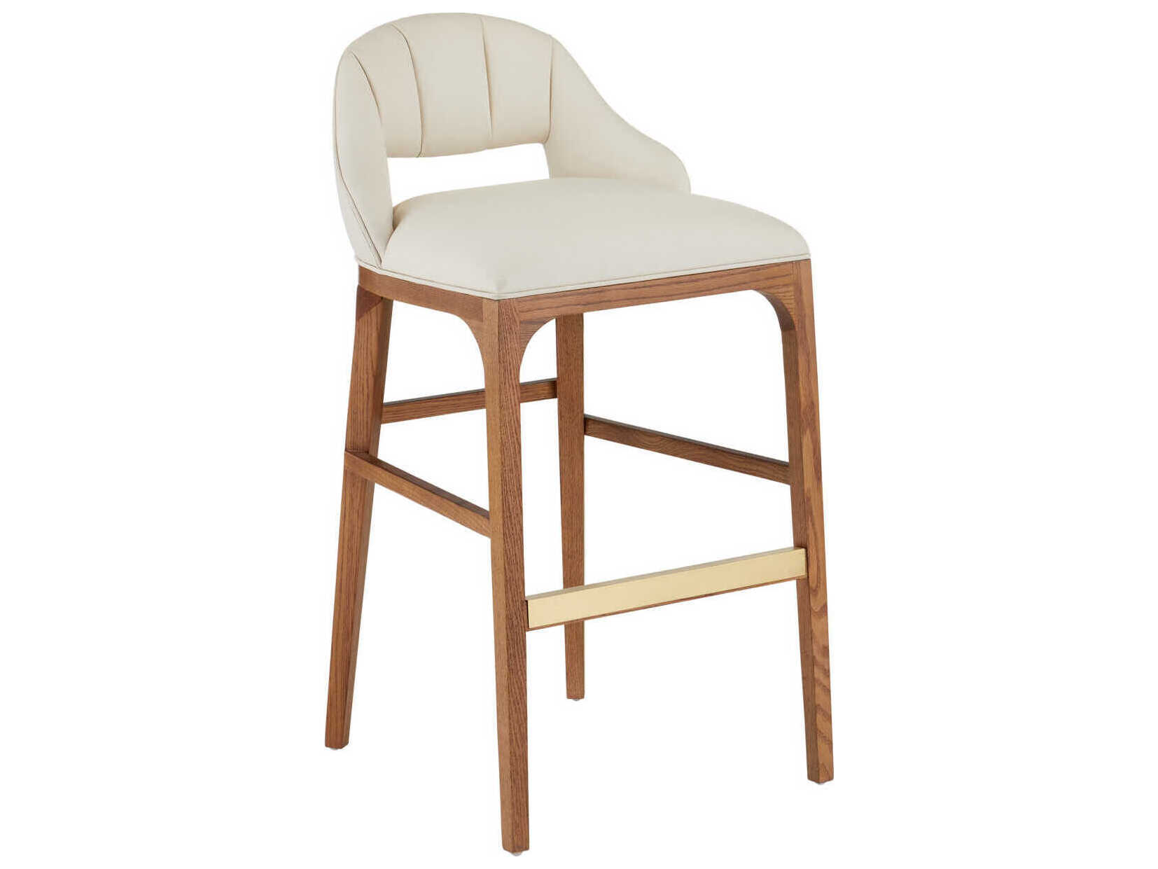 Currey & Company Inga Upholstered Oak Wood Morel Brown Brushed Brass Bar Stool