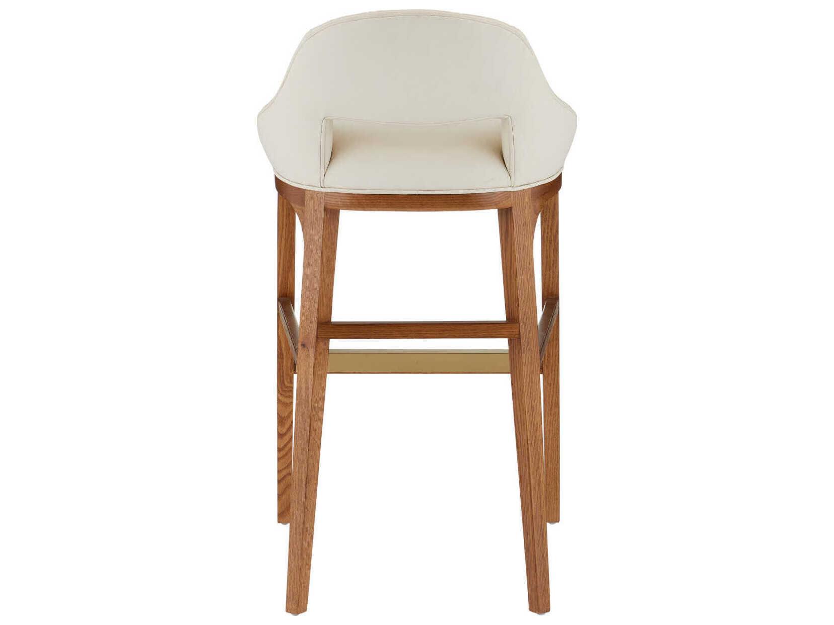Currey & Company Inga Upholstered Oak Wood Morel Brown Brushed Brass Bar Stool
