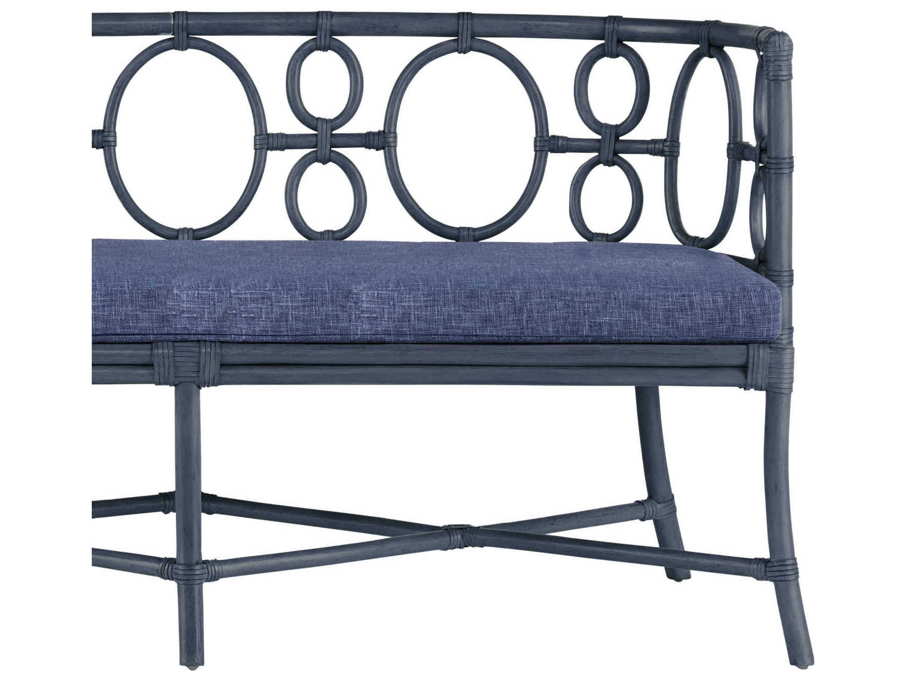 Currey & Company Tegal Vintage Navy Finn Indigo Blue Upholstered Accent Bench