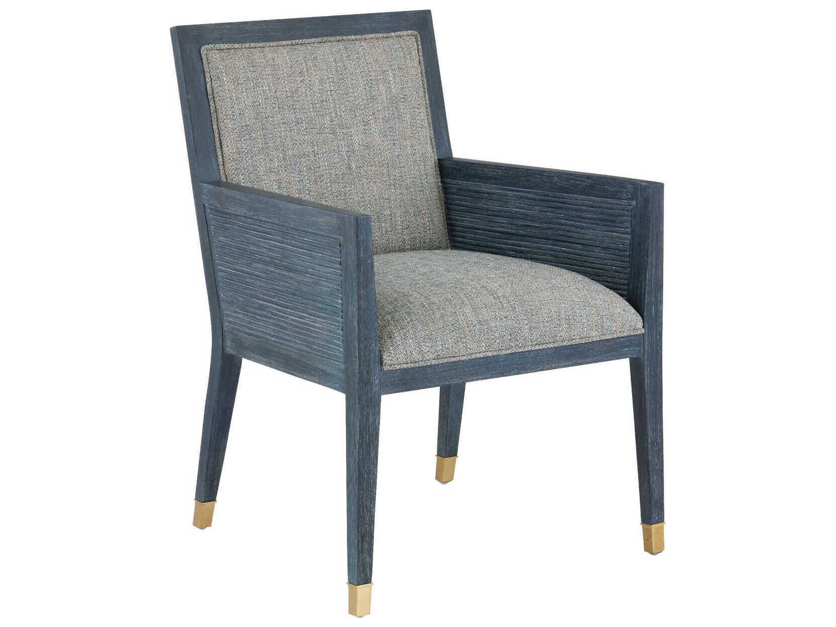 Currey & Company Santos Mahogany Wood Blue Upholstered Arm Dining Chair