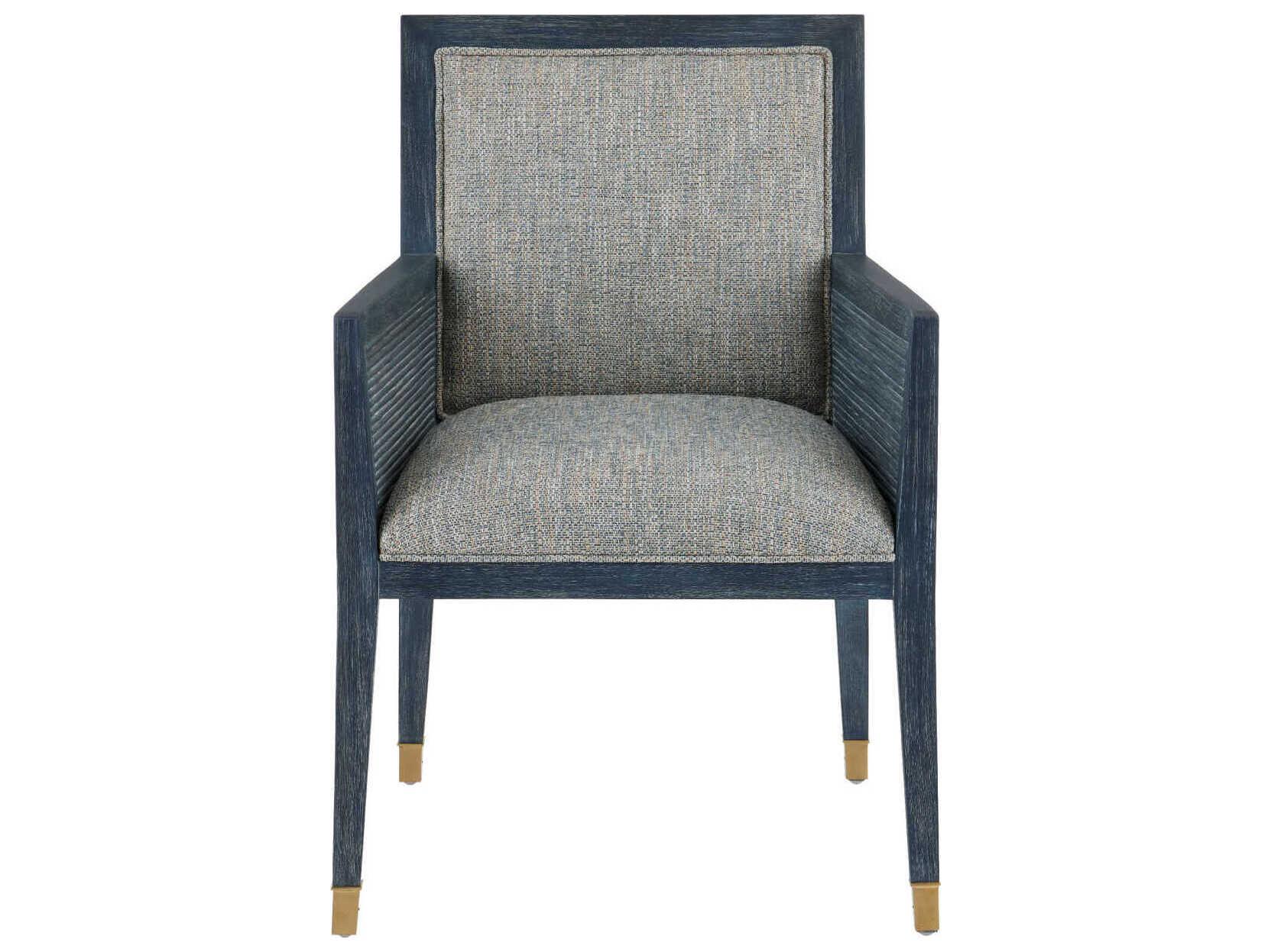 Currey & Company Santos Mahogany Wood Blue Upholstered Arm Dining Chair