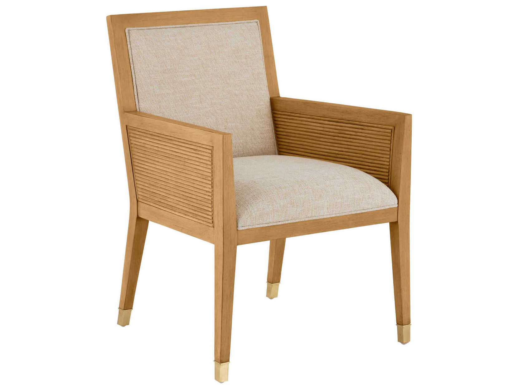 Currey & Company Santos Mahogany Wood Brown Upholstered Arm Dining Chair