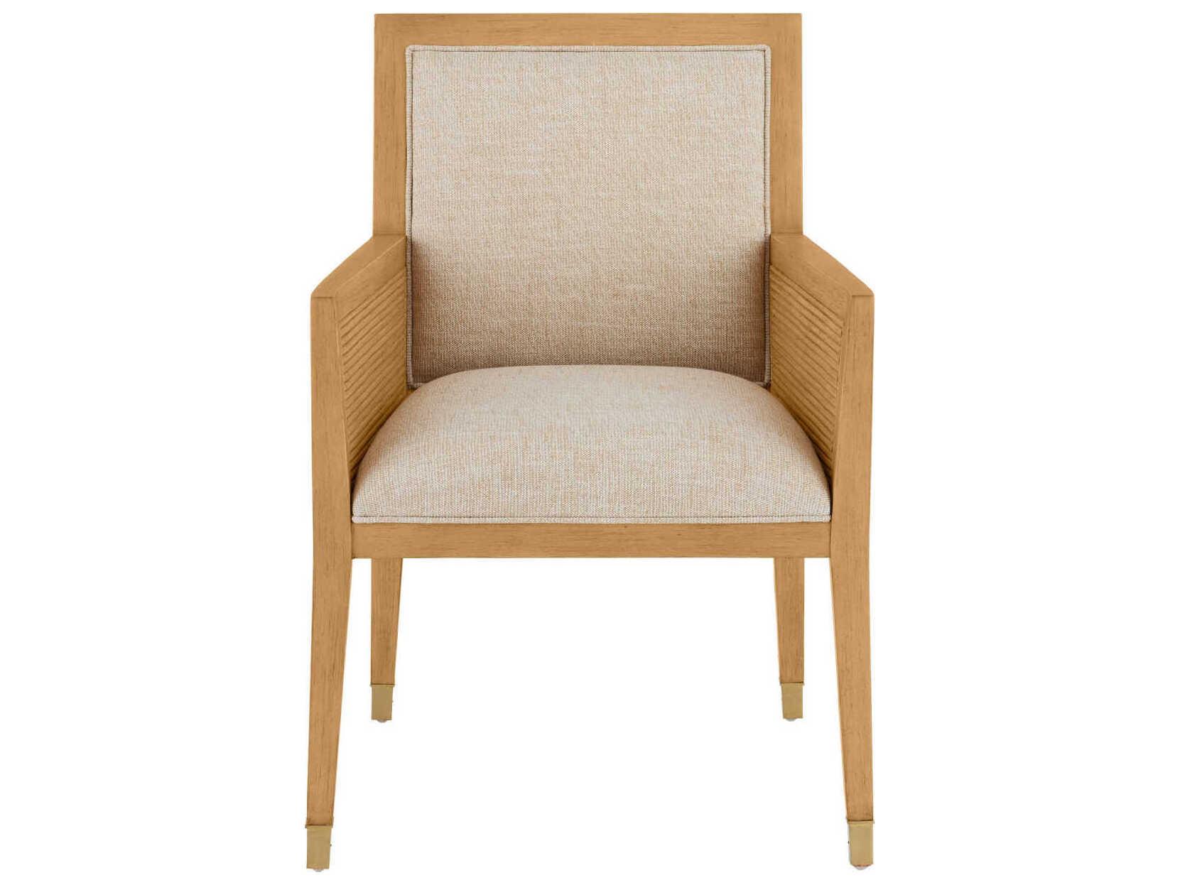 Currey & Company Santos Mahogany Wood Brown Upholstered Arm Dining Chair