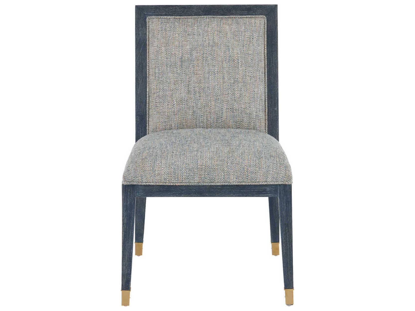 Currey & Company Santos Mahogany Wood Blue Upholstered Side Dining Chair