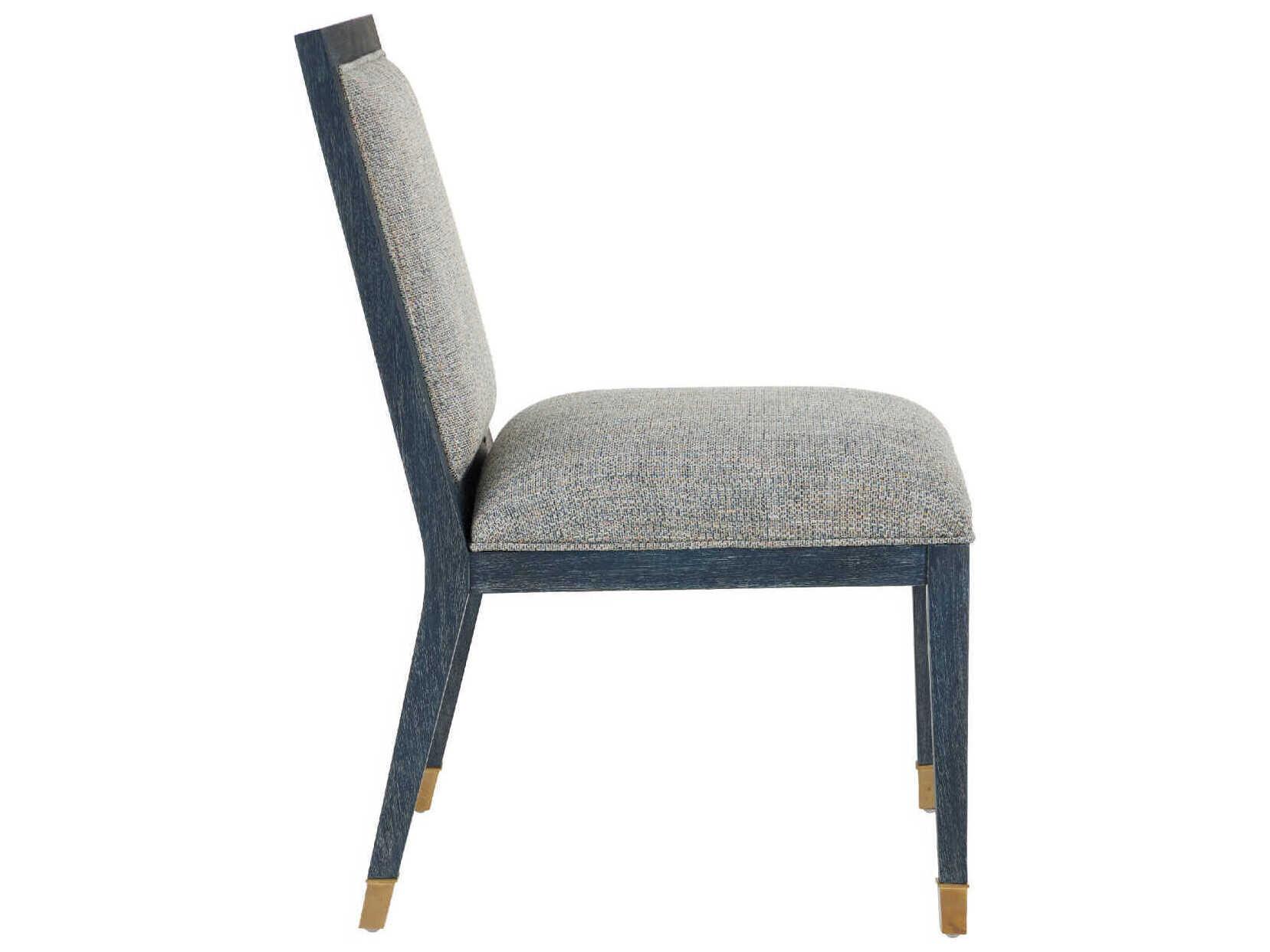 Currey & Company Santos Mahogany Wood Blue Upholstered Side Dining Chair