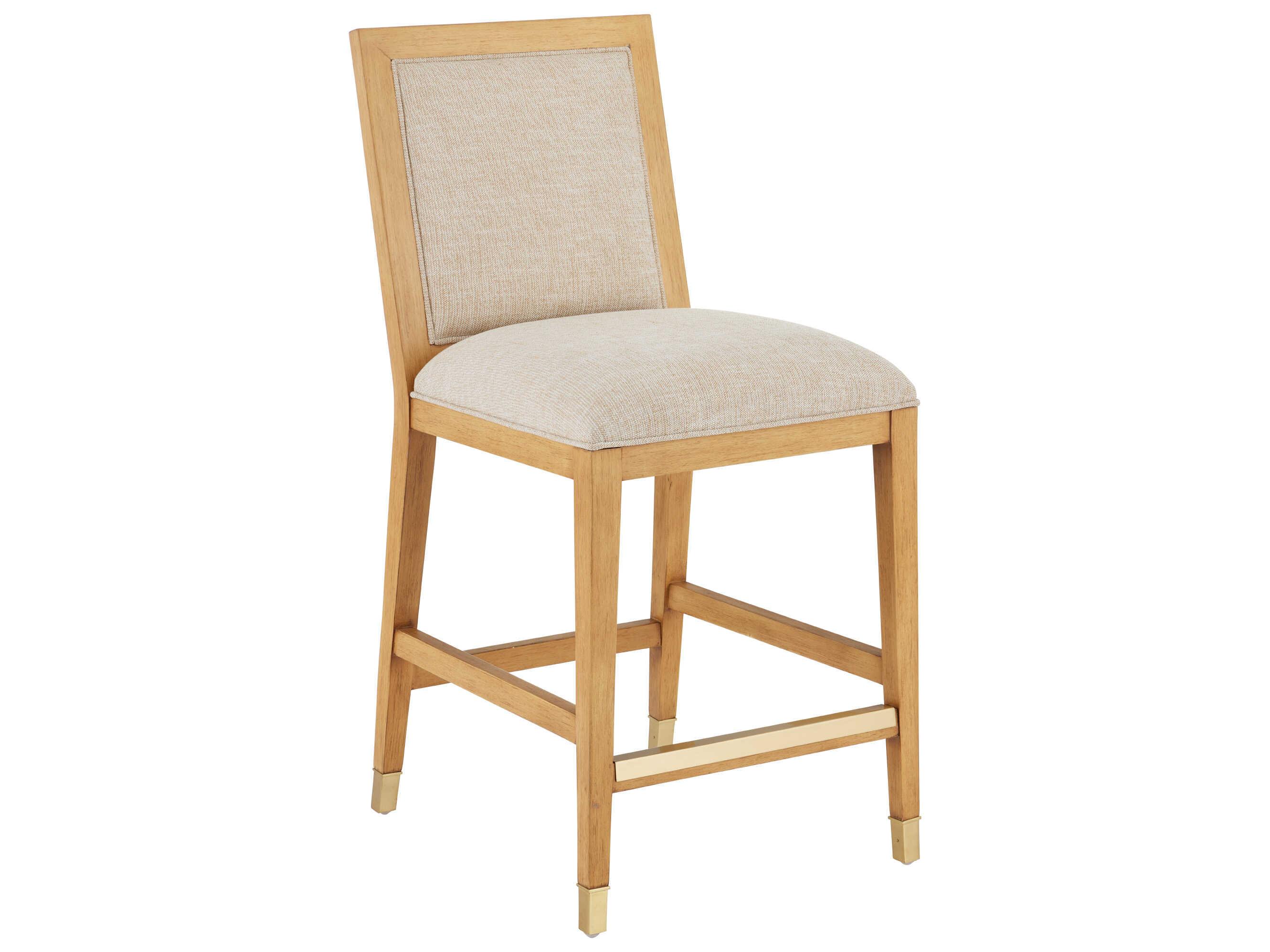 Currey & Company Santos Sea Sand Uv Liller Malt Satin Brass Upholstered Mahogany Wood Counter Stool