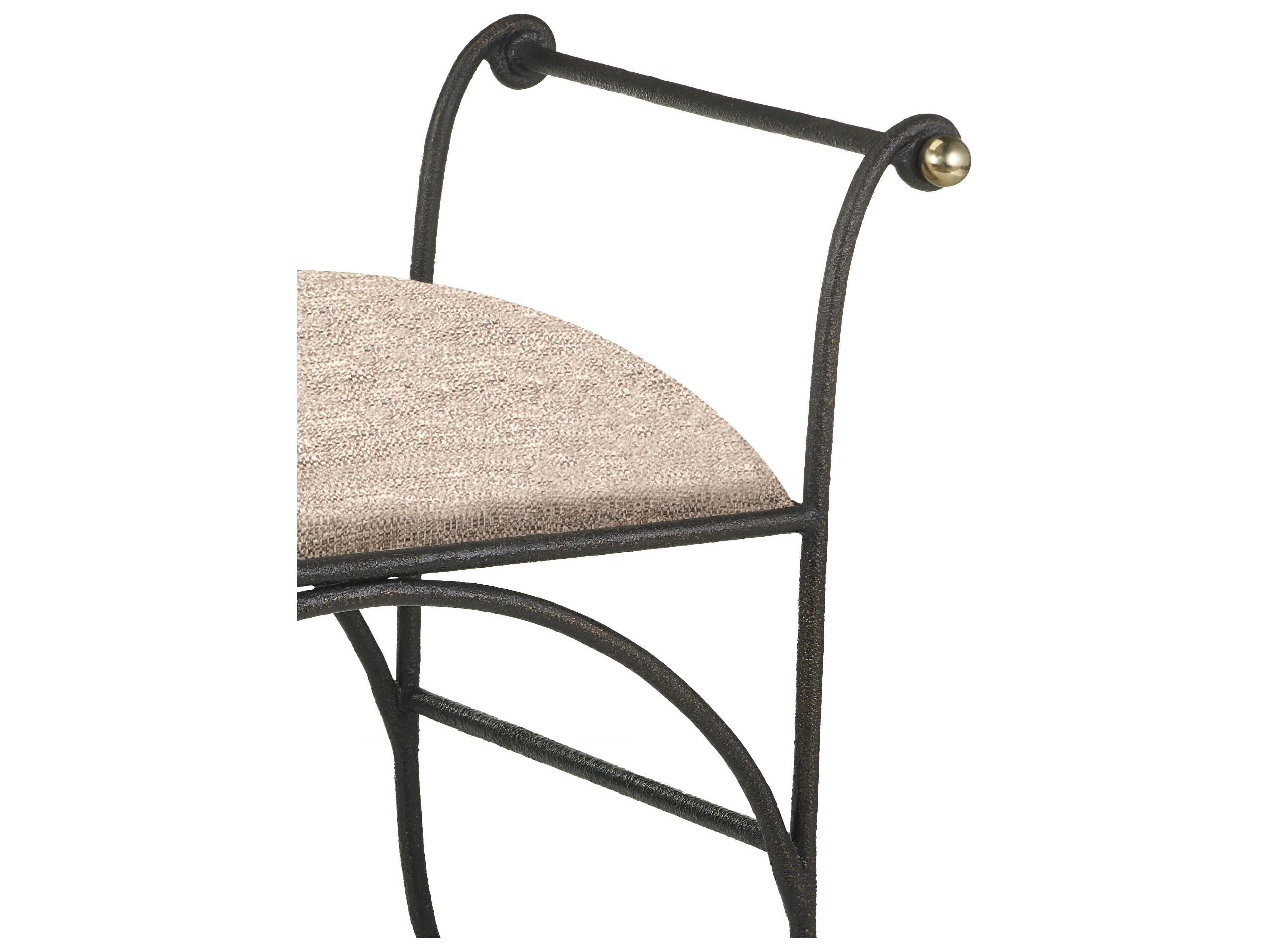 Currey & Company Mabel Antique Black Polished Brass Upholstered Ottoman