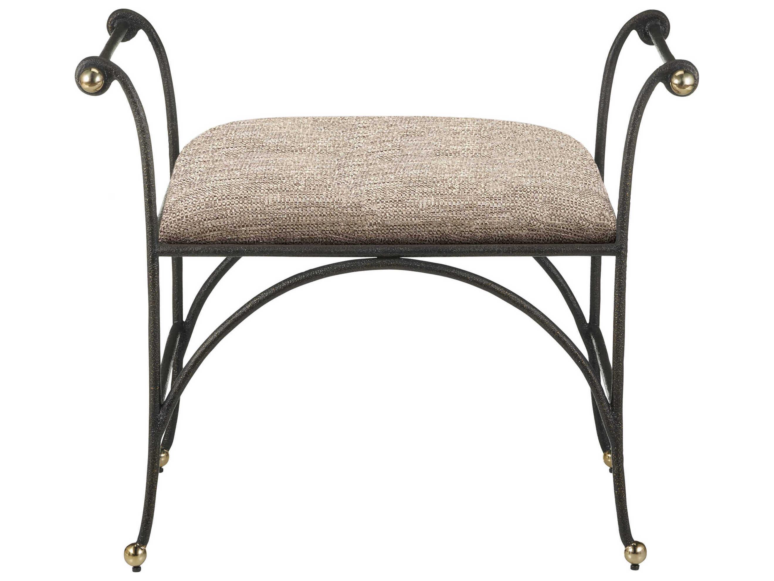 Currey & Company Mabel Antique Black Polished Brass Upholstered Ottoman