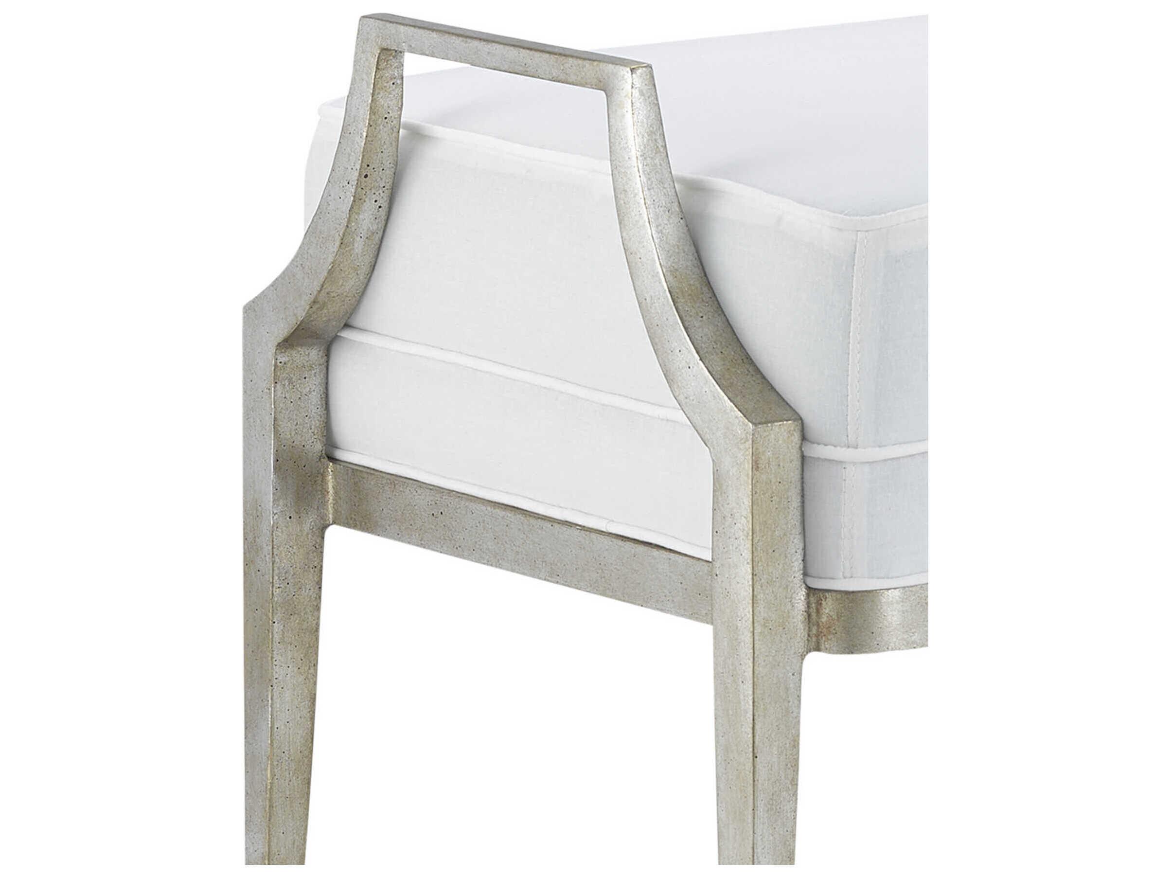 Currey & Company Torrey Silver Granello White Upholstered Ottoman