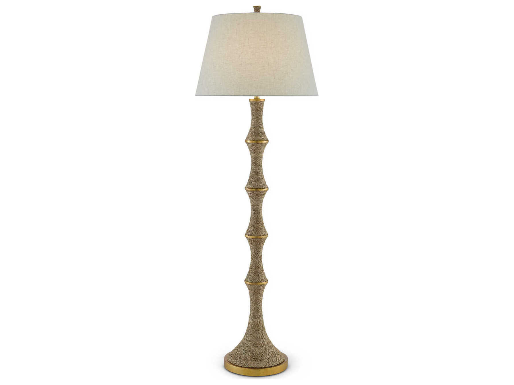 Currey & Company Bourgeon Natural Dark Contemporary Gold Leaf Beige Poplin Cotton Floor Lamp