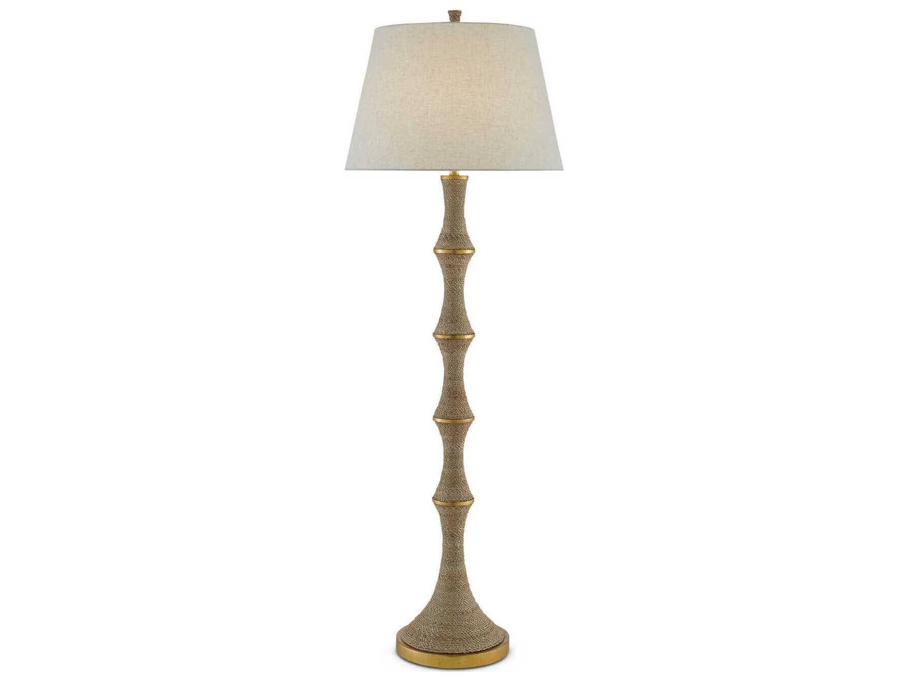 Currey & Company Bourgeon Natural Dark Contemporary Gold Leaf Beige Poplin Cotton Floor Lamp