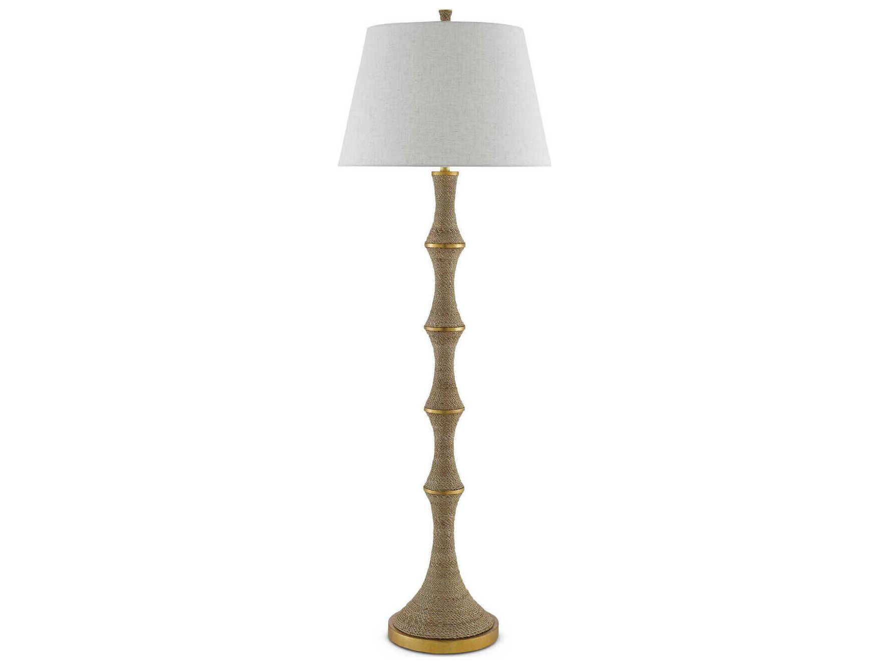 Currey & Company Bourgeon Natural Dark Contemporary Gold Leaf Beige Poplin Cotton Floor Lamp