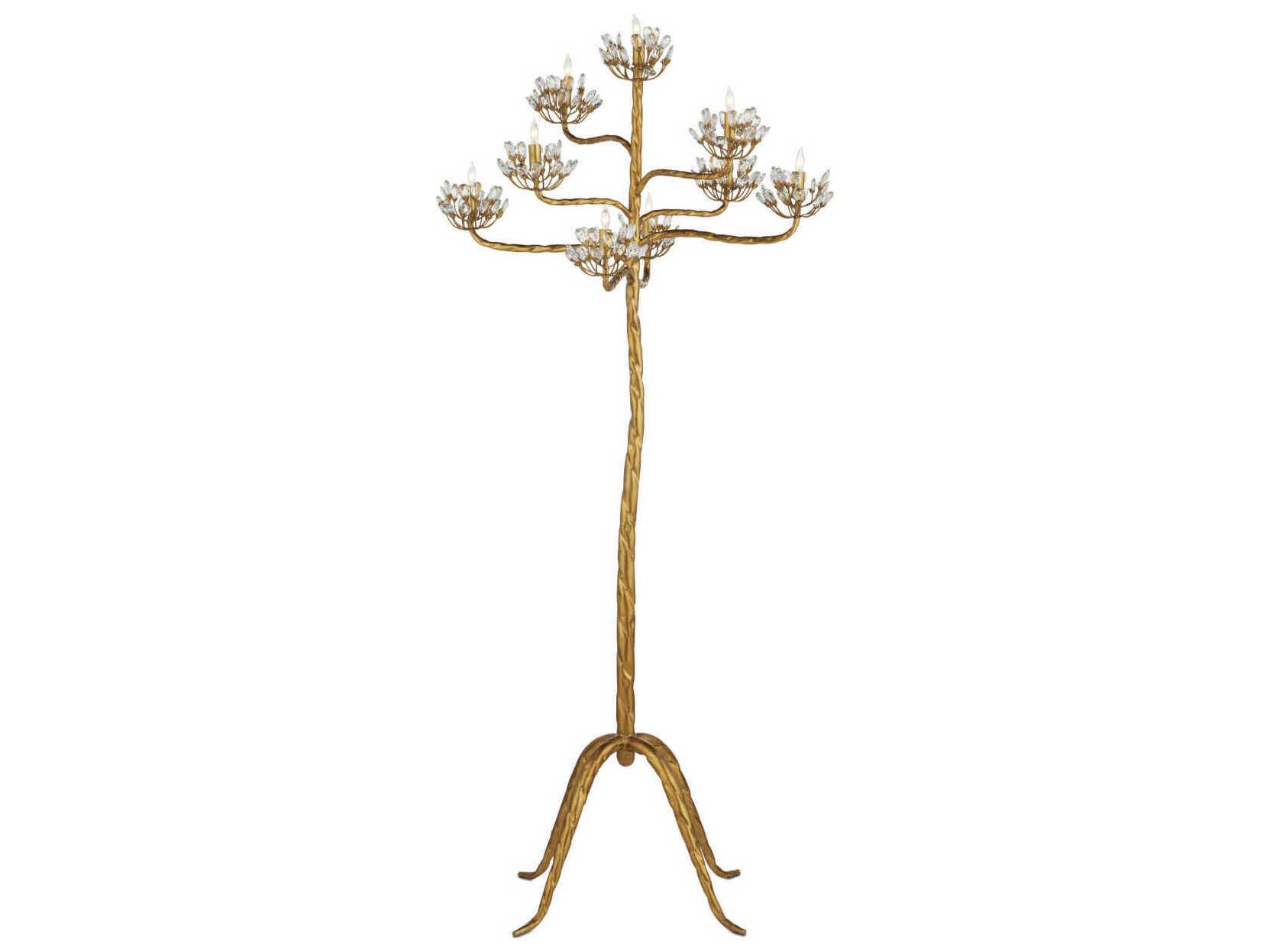 Currey & Company Agave Americana Crystal Contemporary Gold Leaf Floor Lamp