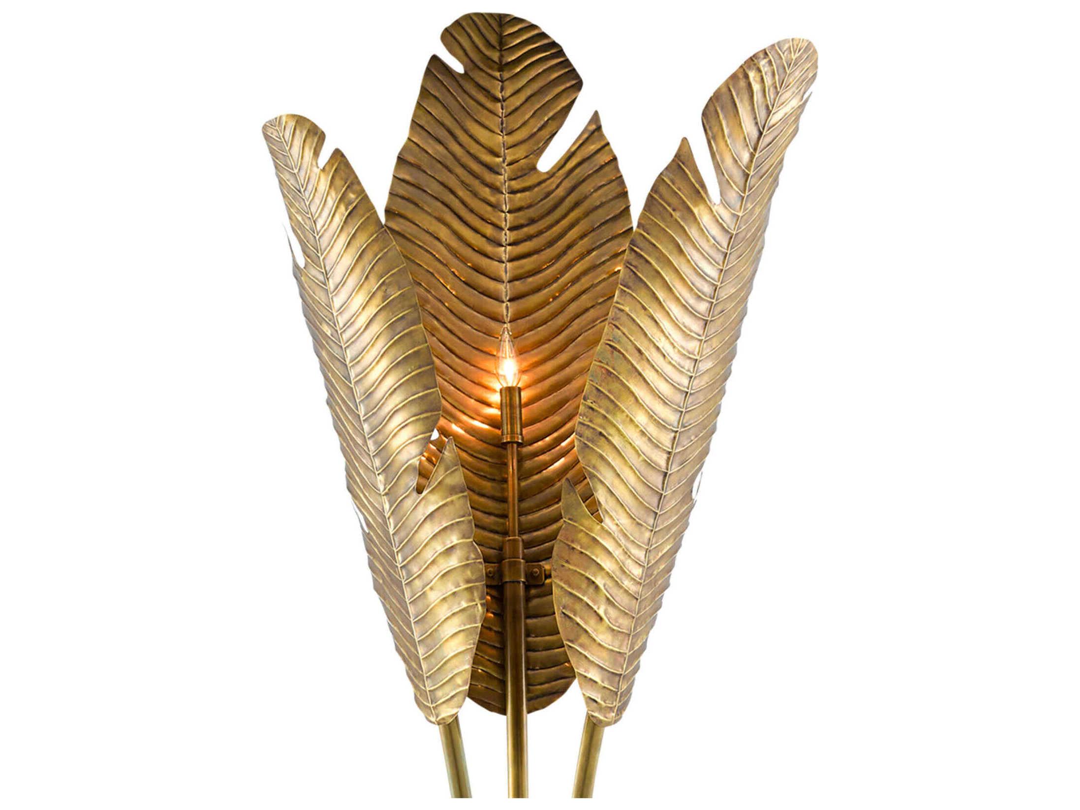 Currey & Company Tropical Vintage Brass Black Gold Floor Lamp