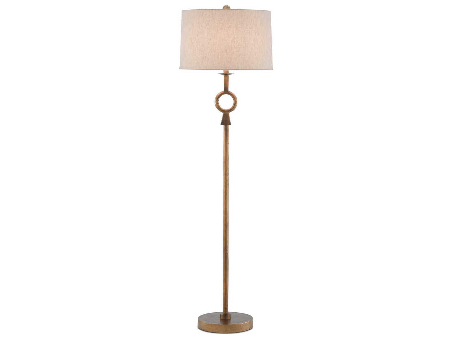 Currey & Company Germaine Antique Brass Natural Flax Floor Lamp