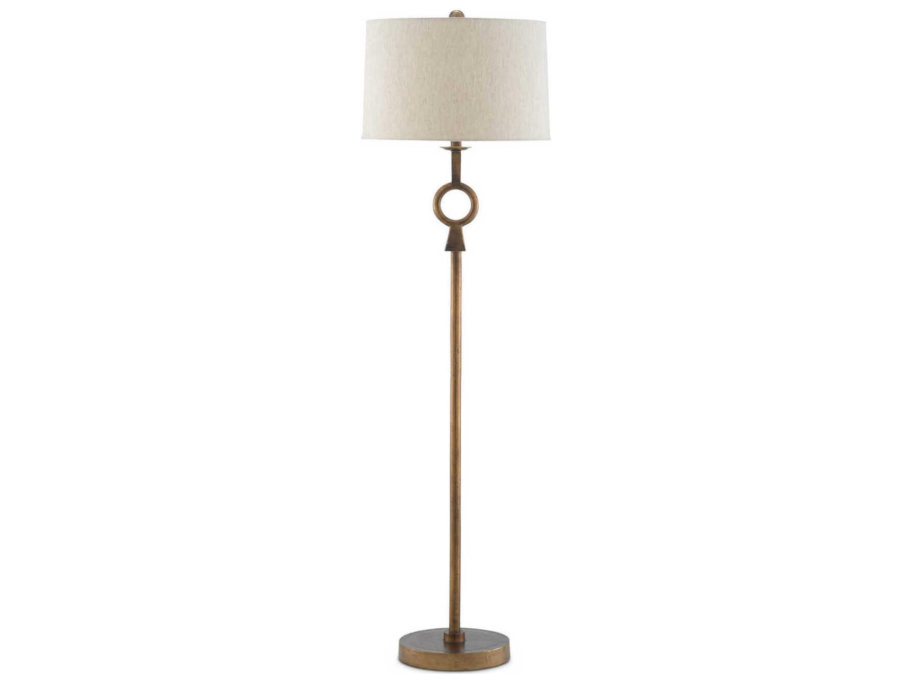 Currey & Company Germaine Antique Brass Natural Flax Floor Lamp
