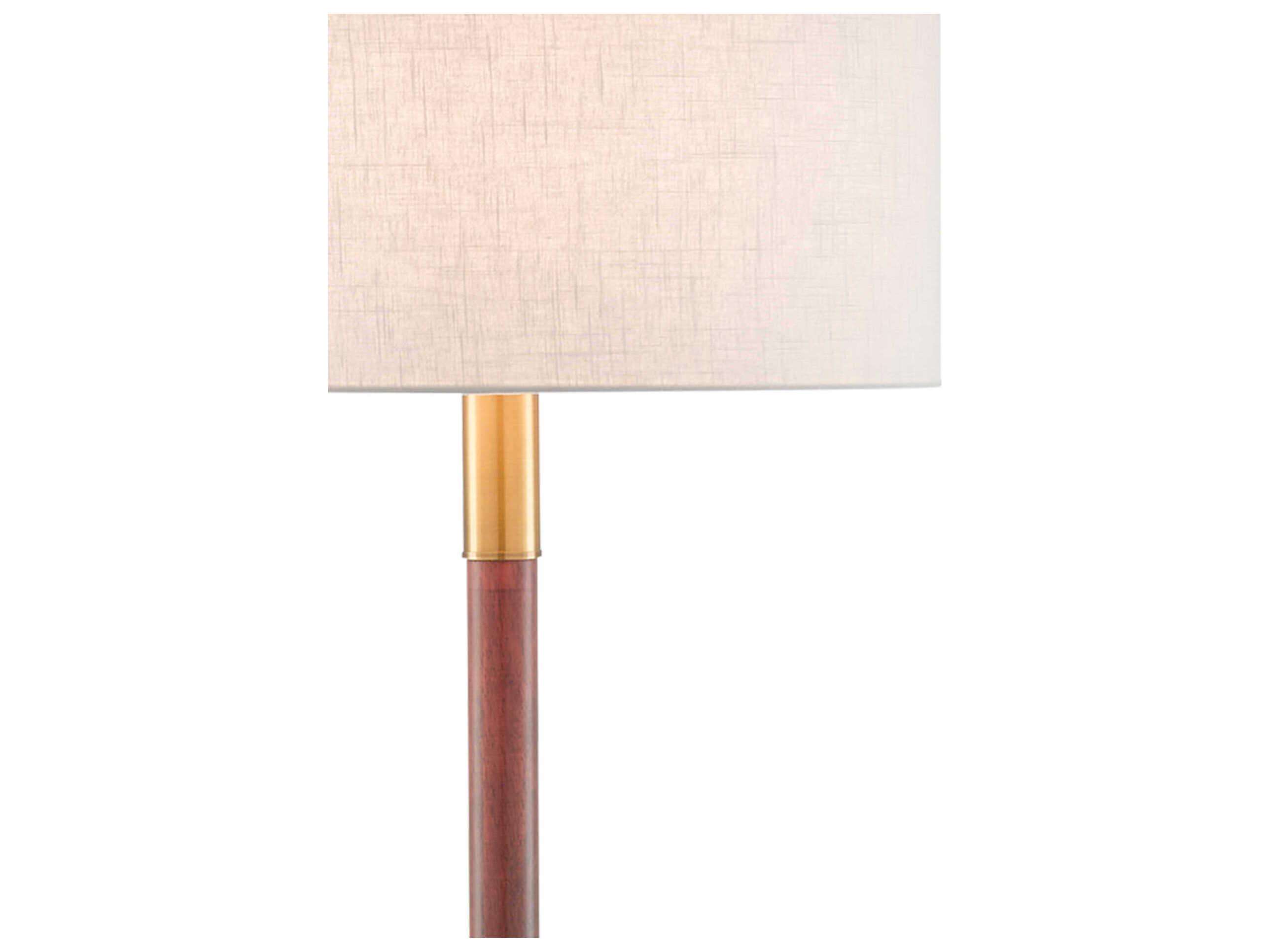 Currey & Company Bravo Mahogany Antique Brass Off White Linen Brown Floor Lamp