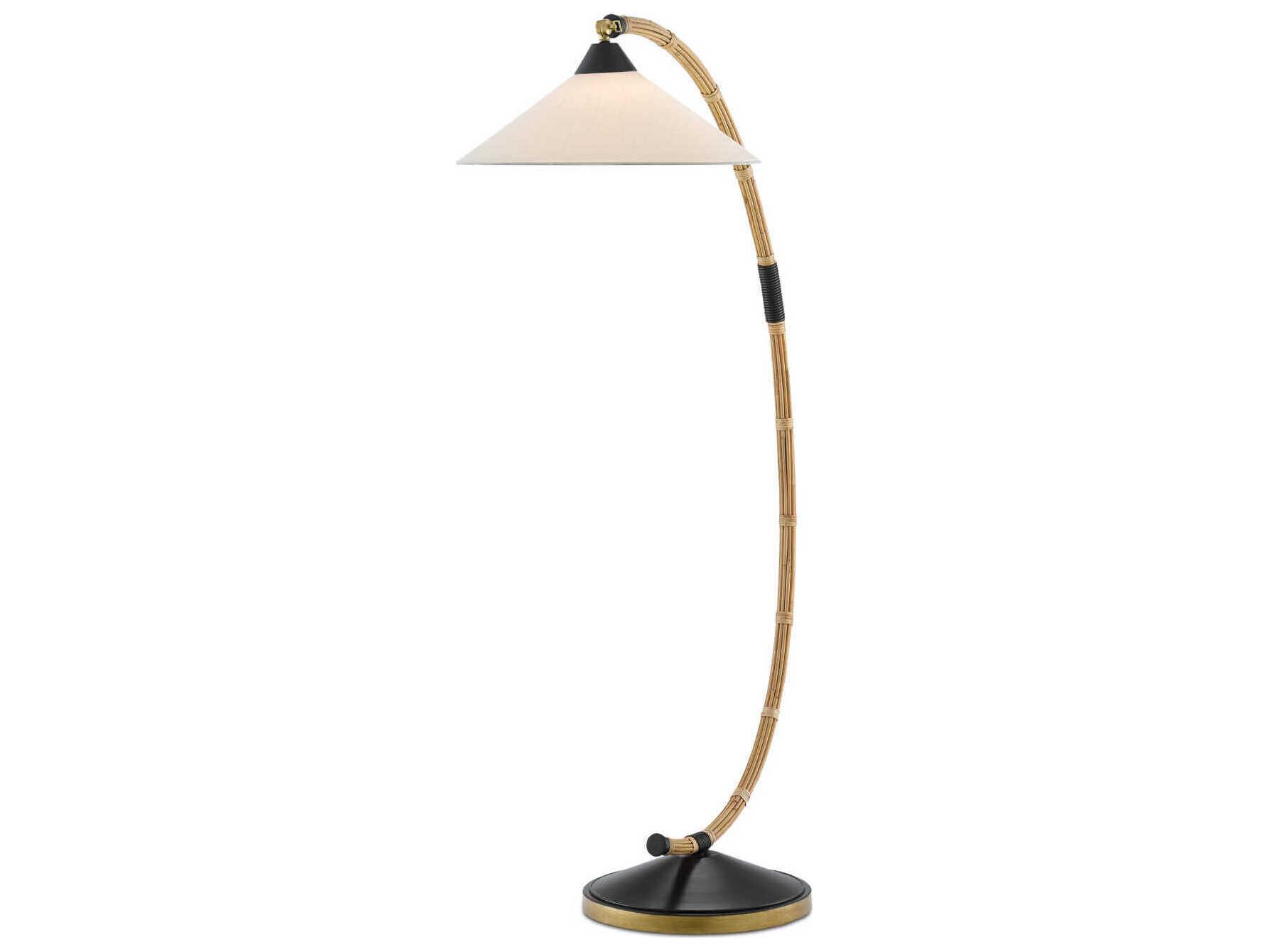 Currey & Company Lisbon Natural New Brass Satin Black Brown Floor Lamp