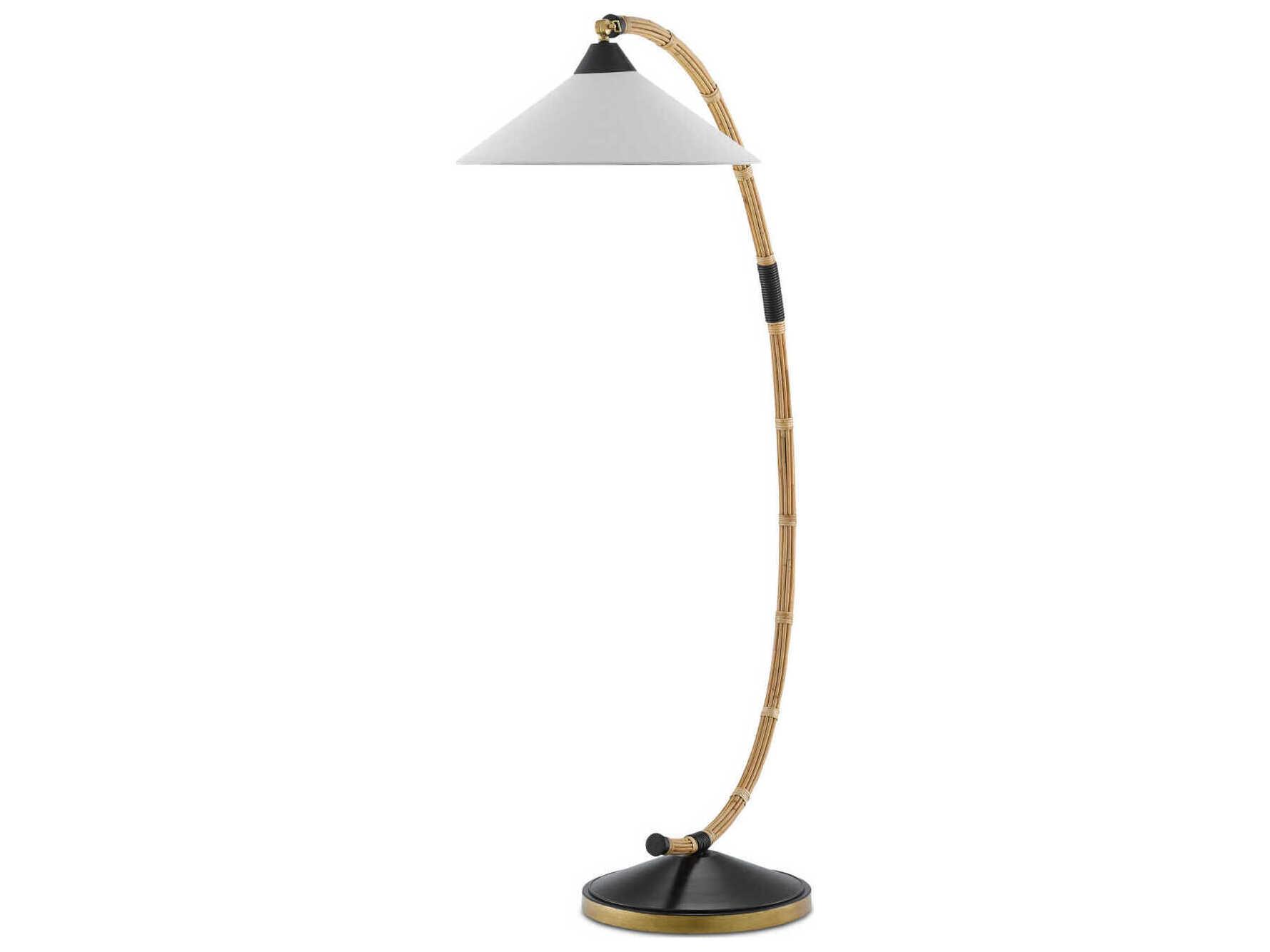 Currey & Company Lisbon Natural New Brass Satin Black Brown Floor Lamp