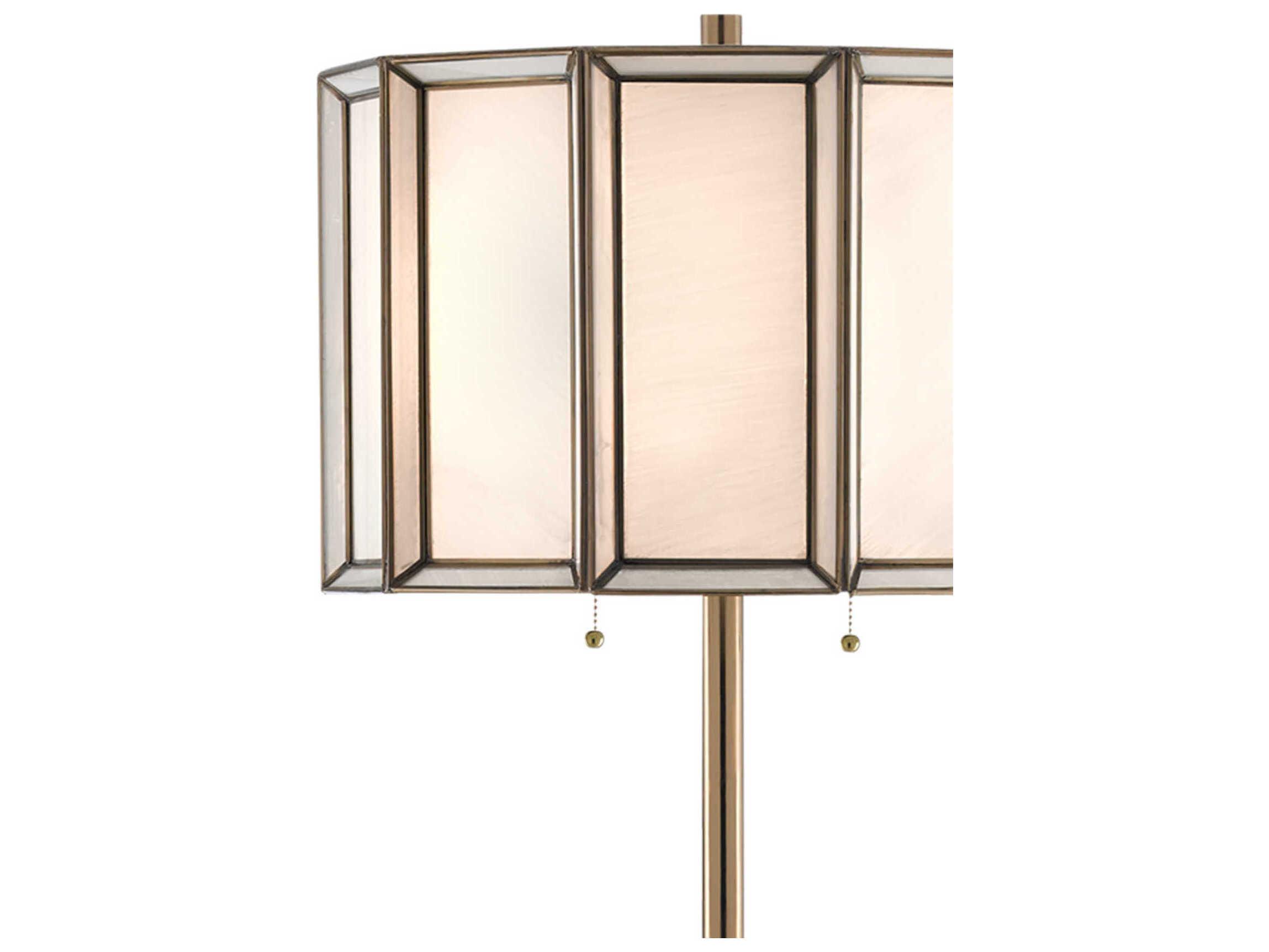 Currey & Company Daze Glass Antique Brass White Floor Lamp