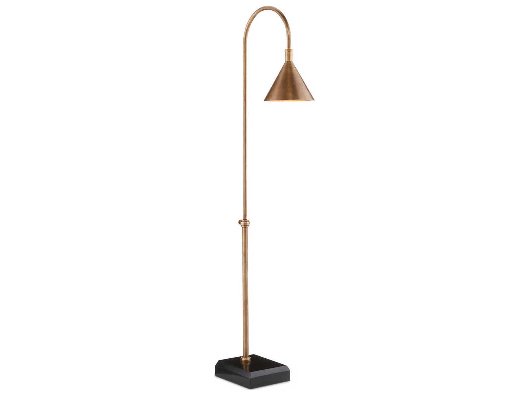 Currey & Company Vision Vintage Brass Black Floor Lamp