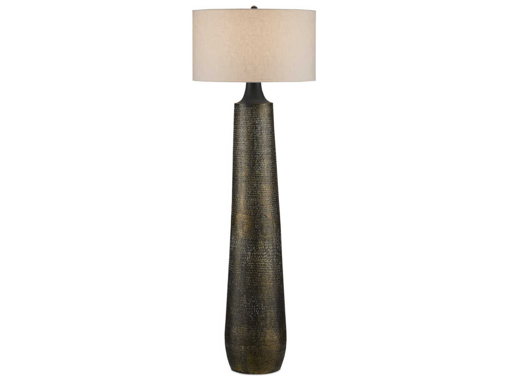 Currey & Company Brigadier Antique Brass Black Whitewash Floor Lamp