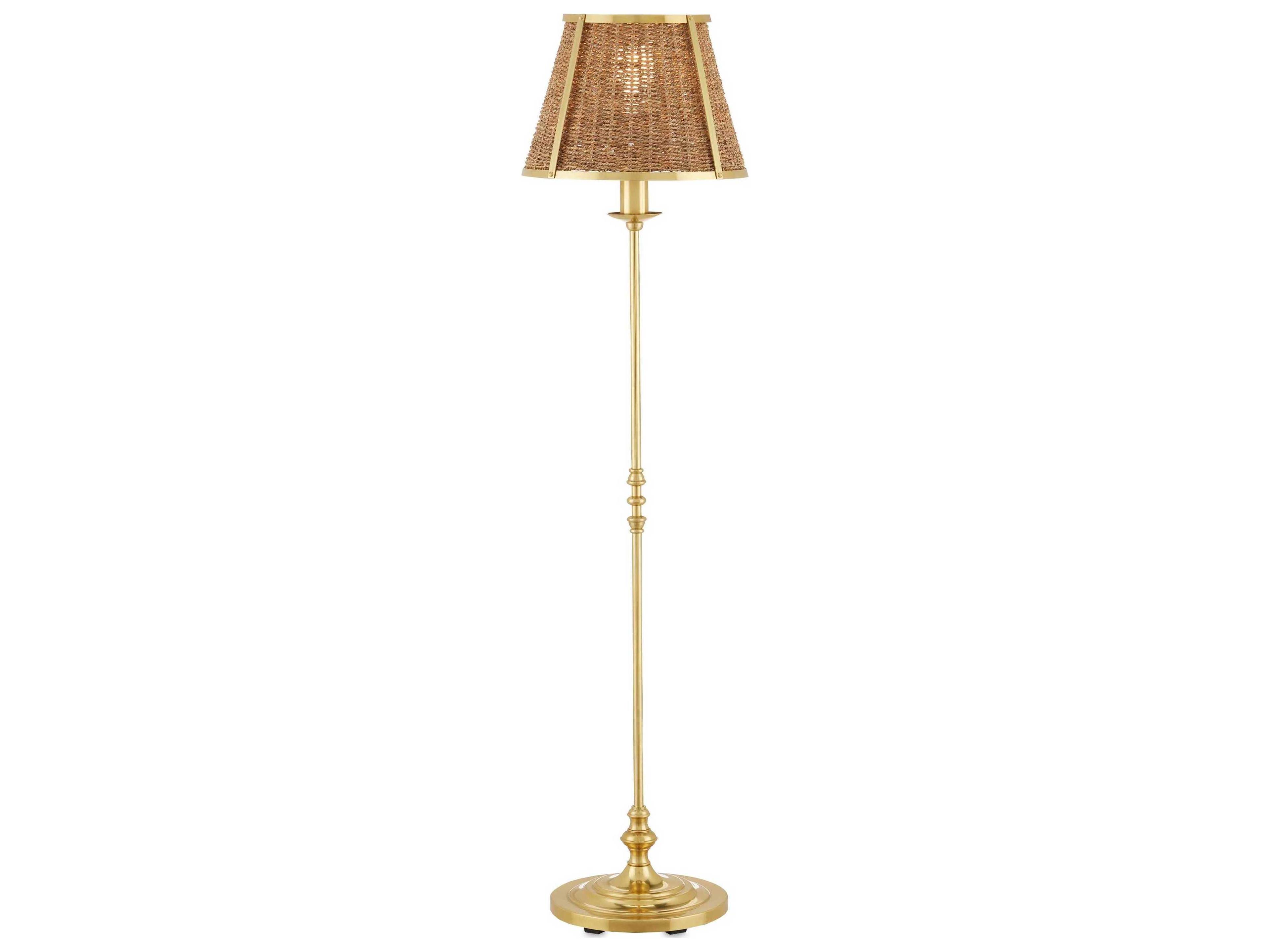 Currey & Company Deauville Polished Brass Natural Seagrass Floor Lamp