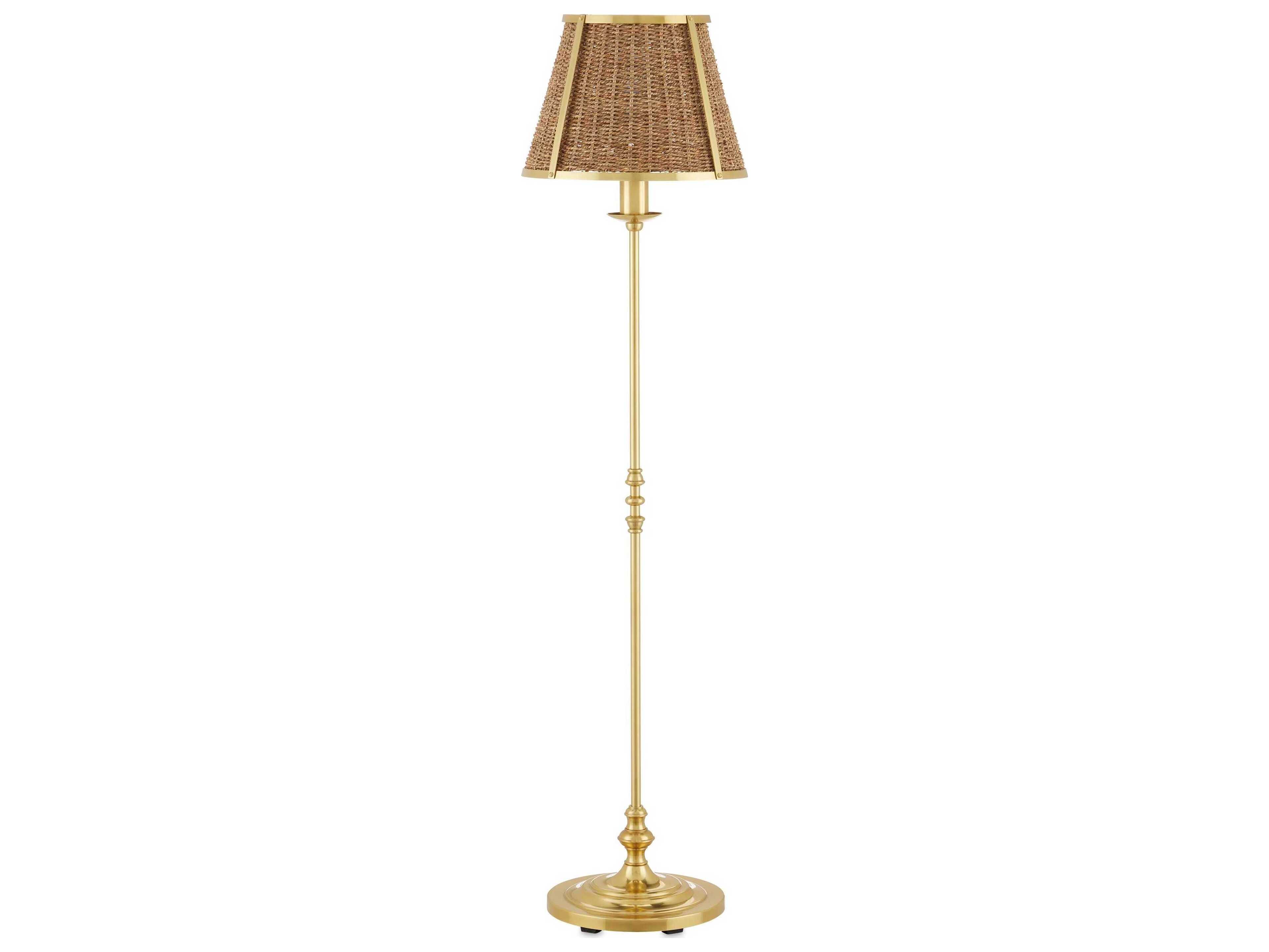 Currey & Company Deauville Polished Brass Natural Seagrass Floor Lamp