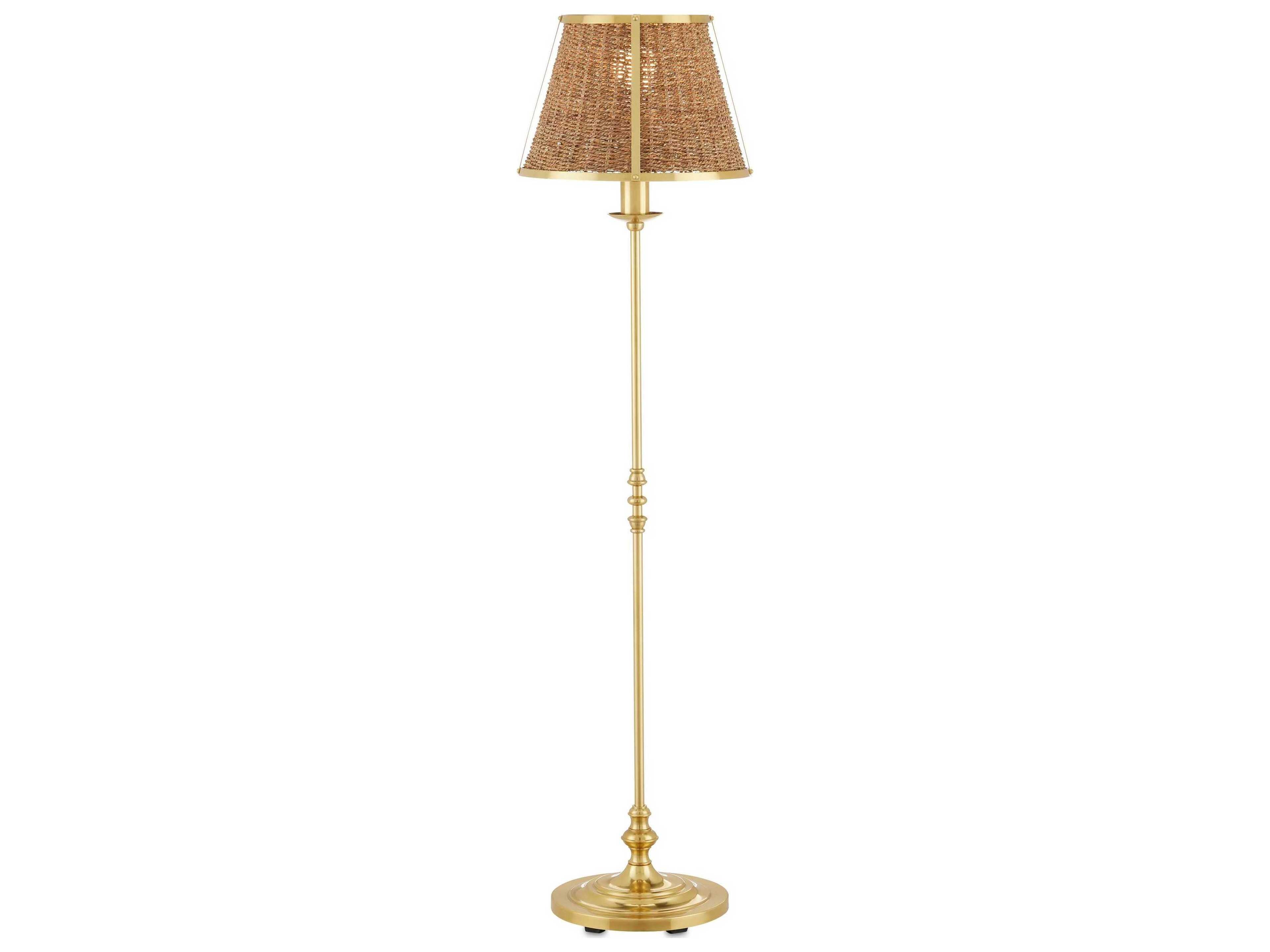 Currey & Company Deauville Polished Brass Natural Seagrass Floor Lamp