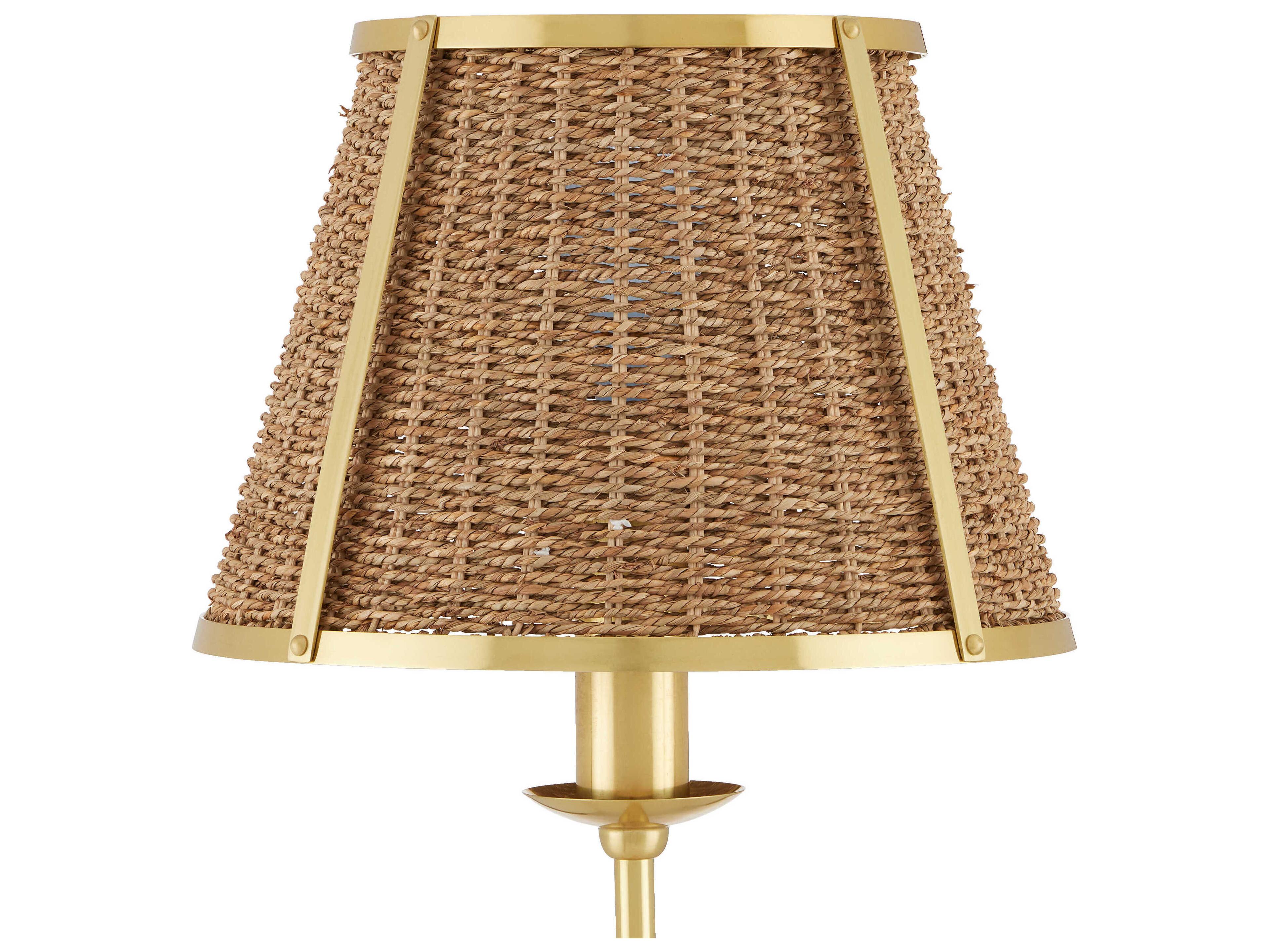 Currey & Company Deauville Polished Brass Natural Seagrass Floor Lamp