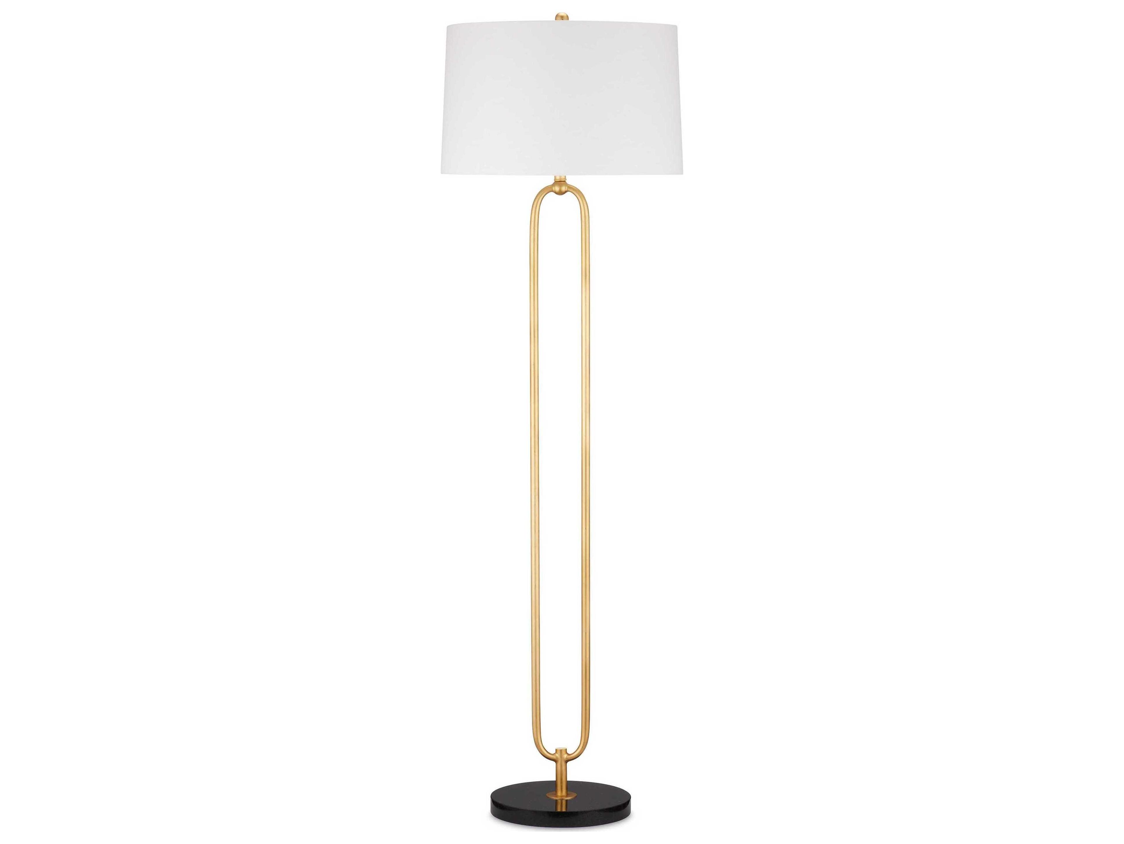 Currey & Company Glossary Contemporary Gold Leaf Natural Off White Linen Floor Lamp