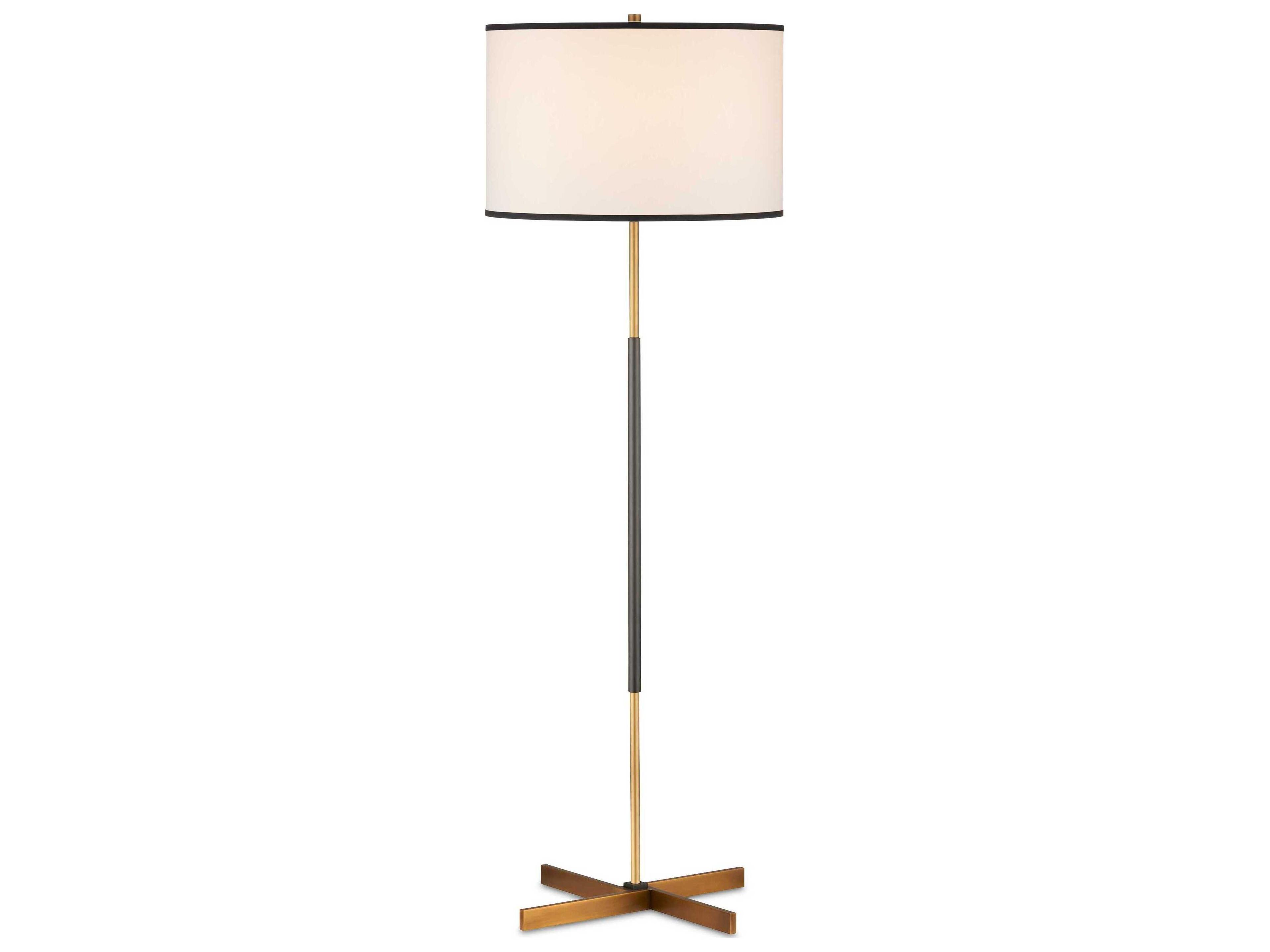 Currey & Company Willoughby Brass Oil Rubbed Bronze Off White Shantung With Black Trim Floor Lamp