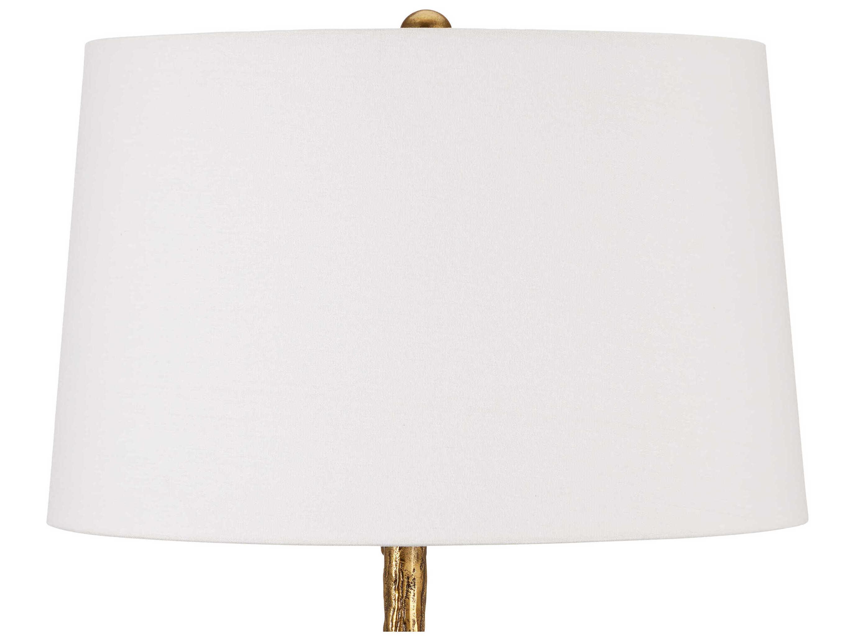 Currey & Company Piaf Antique Brass Off White Linen Floor Lamp