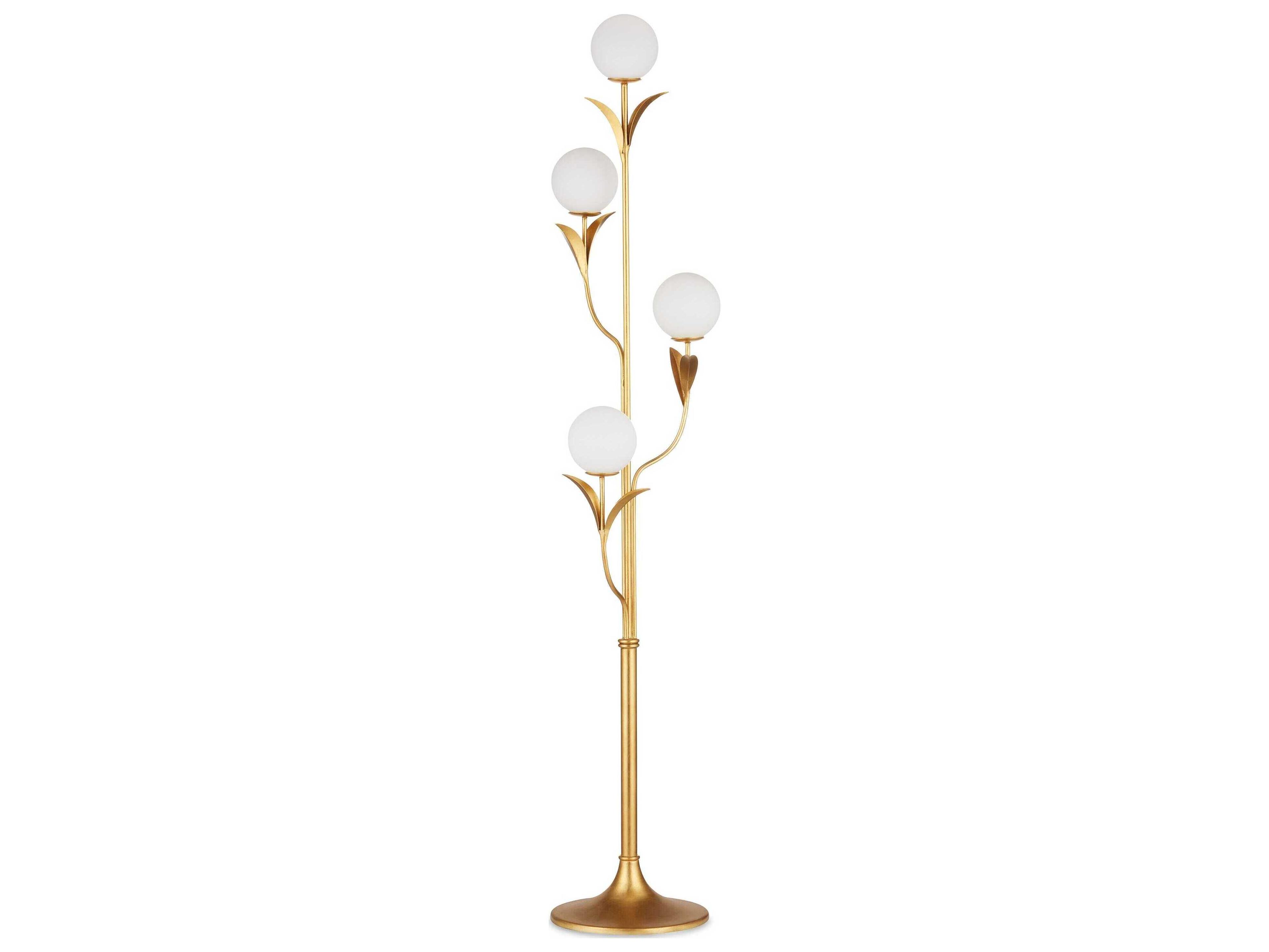 Currey & Company Rossville Contemporary Gold Leaf Frosted White Floor Lamp