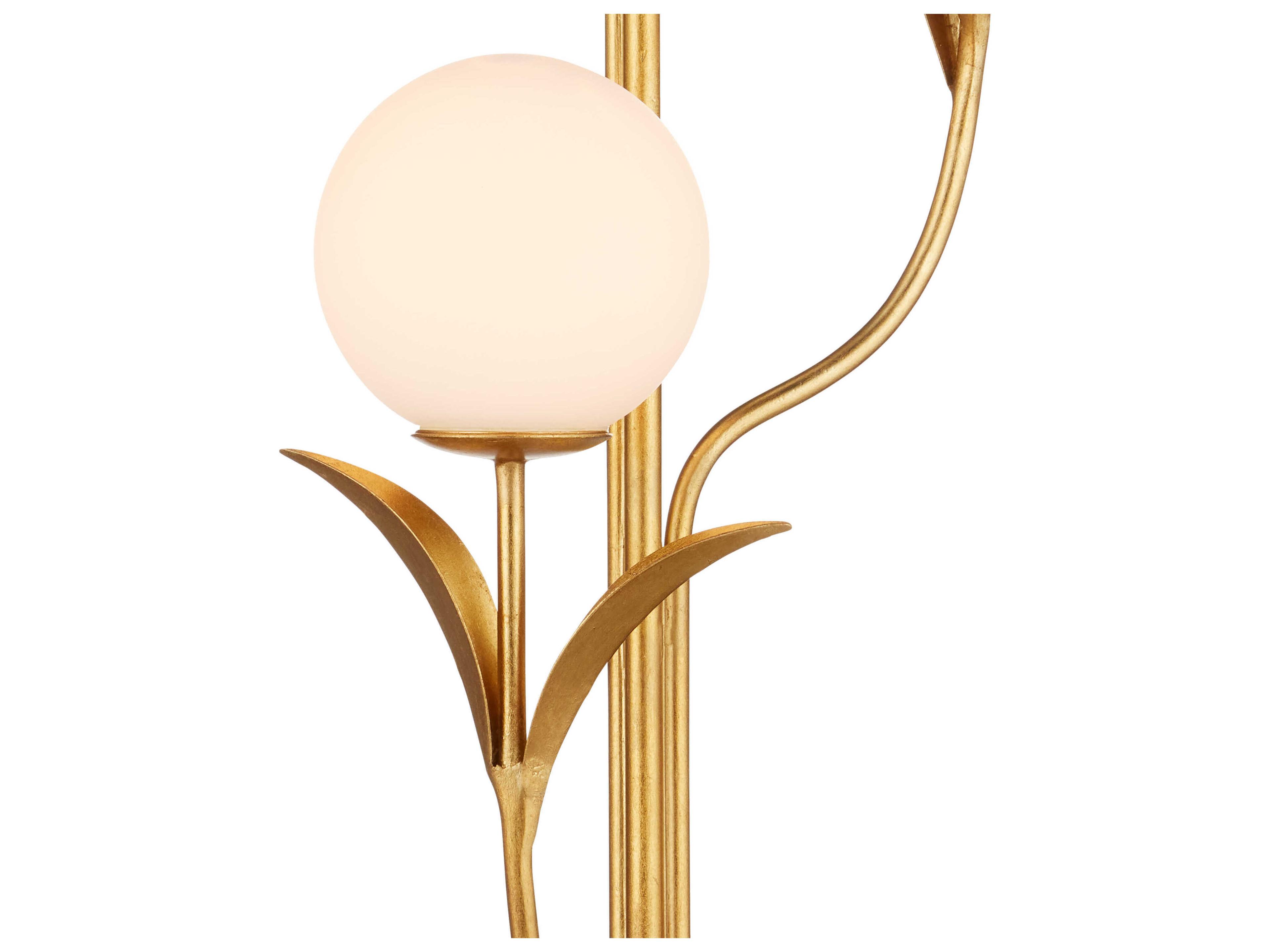 Currey & Company Rossville Contemporary Gold Leaf Frosted White Floor Lamp