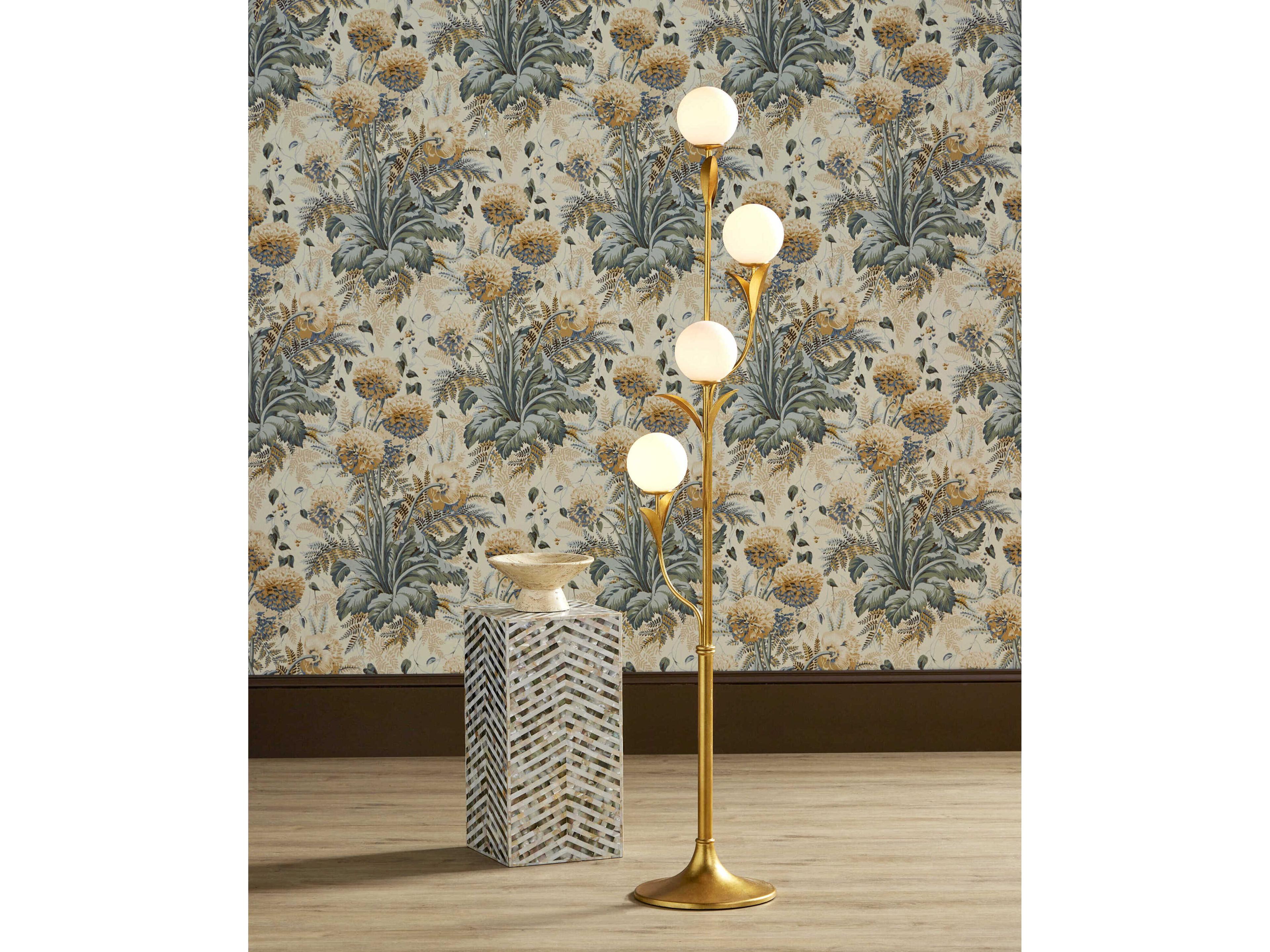 Currey & Company Rossville Contemporary Gold Leaf Frosted White Floor Lamp