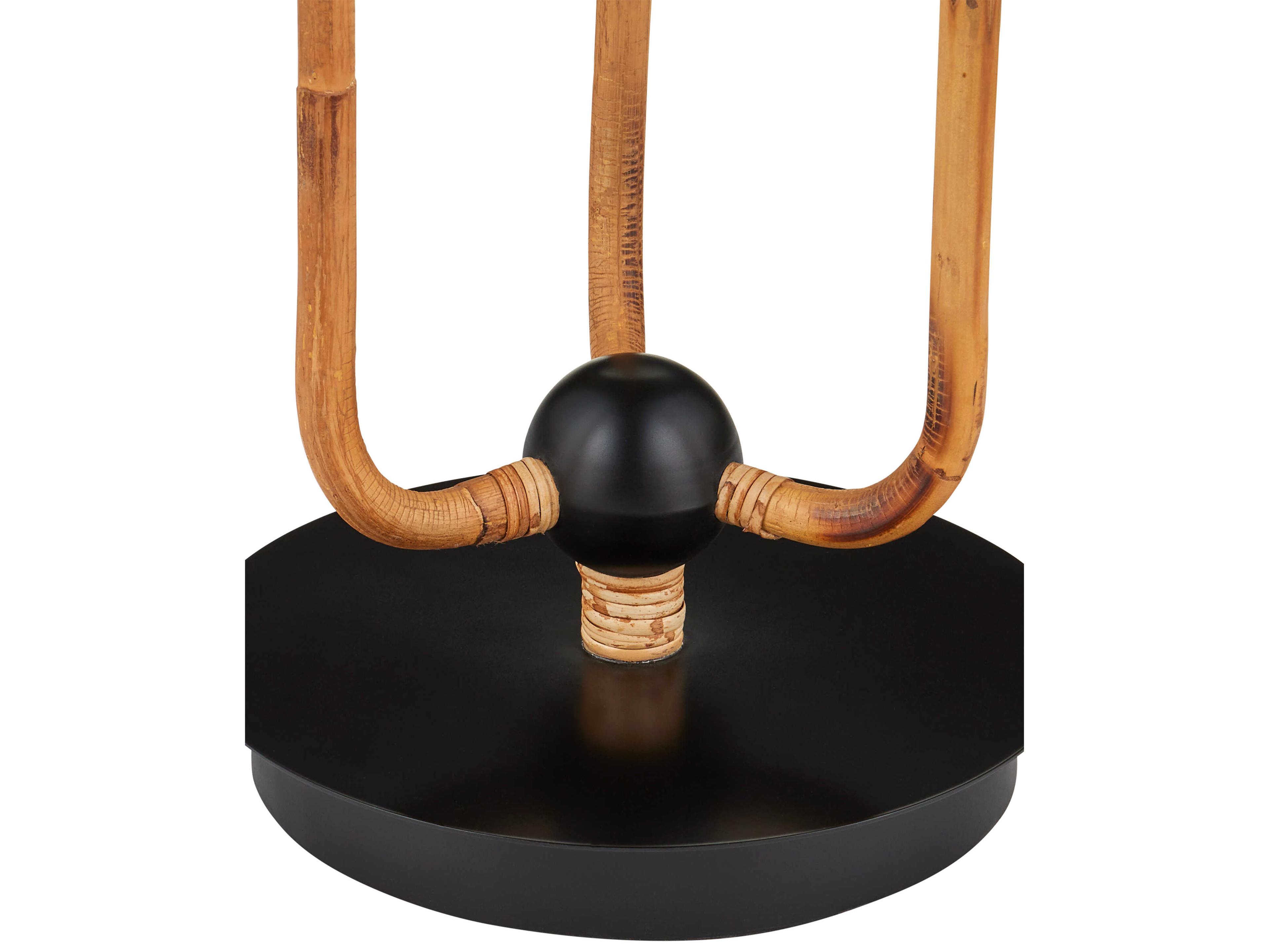 Currey & Company Triptych Natural Rattan Satin Black Linen Floor Lamp