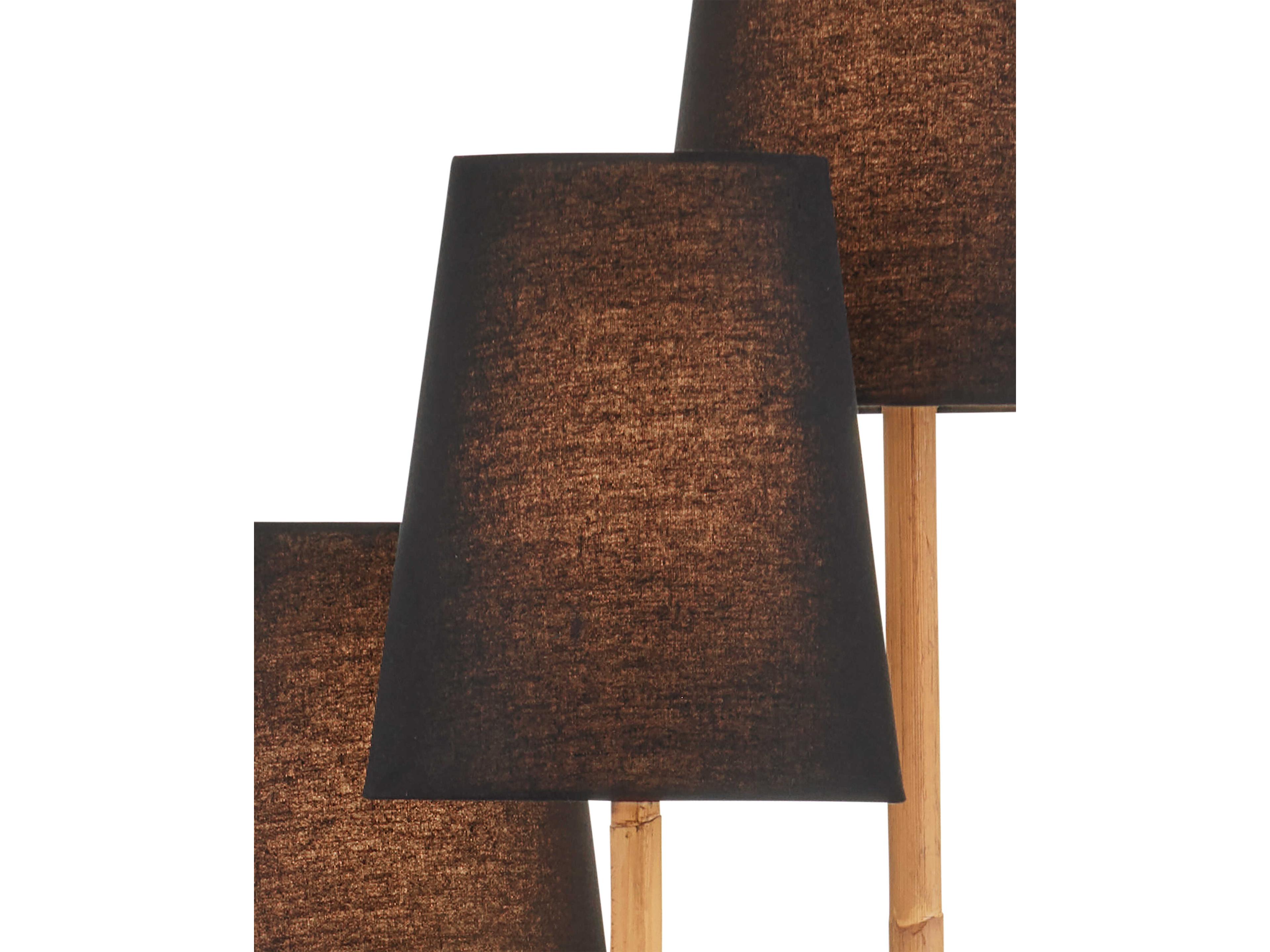 Currey & Company Triptych Natural Rattan Satin Black Linen Floor Lamp