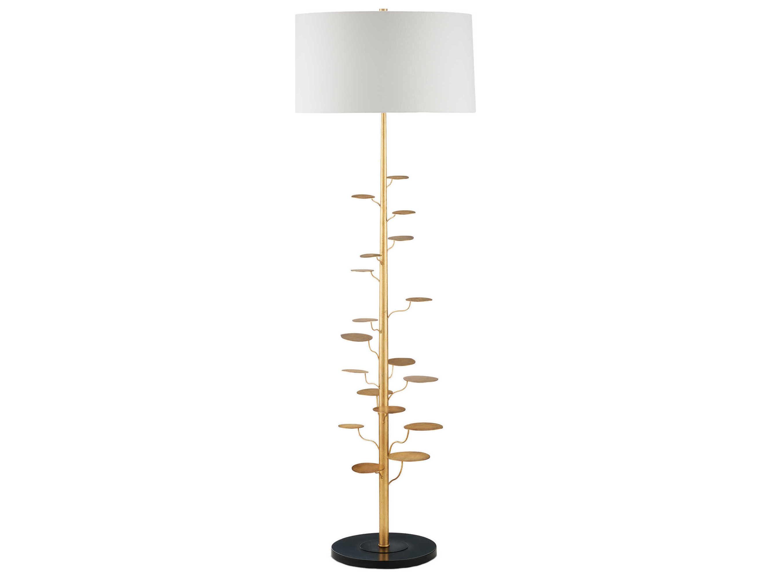 Currey & Company Vittoria Antique Gold Leaf Light Beige Linen Floor Lamp