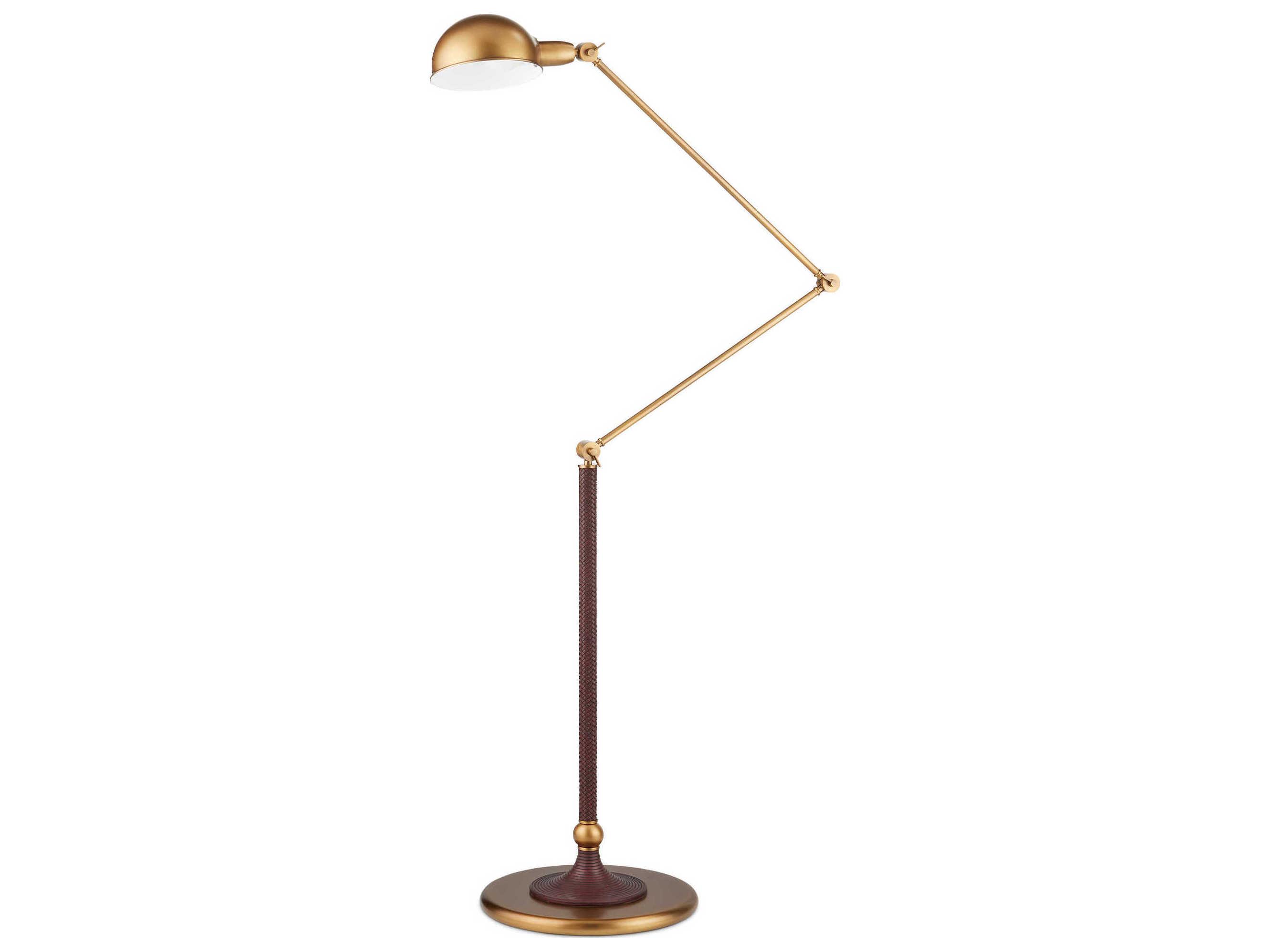 Currey & Company Libretto Antique Brass Brownish Red Glossy White Metal Floor Lamp