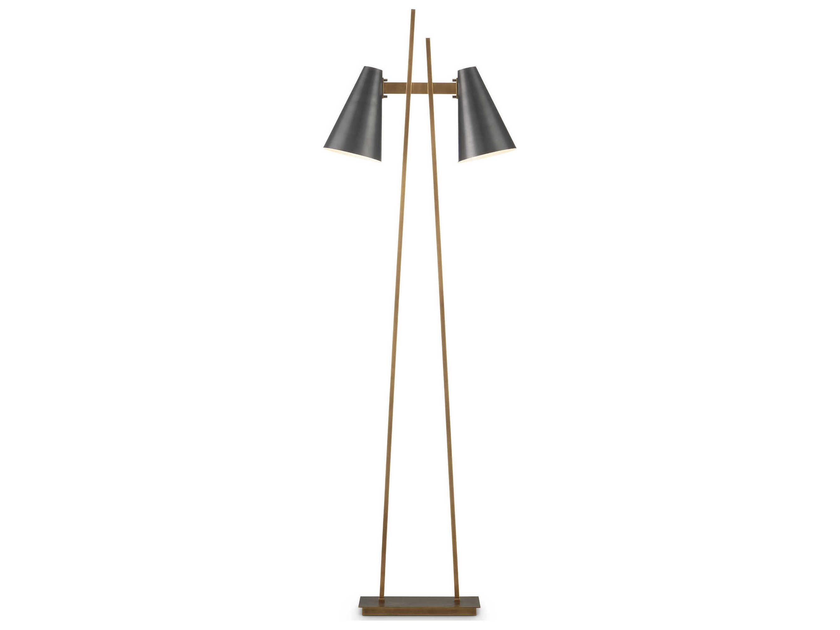 Currey & Company Duet Oil Rubbed Bronze Antique Brass White Metal Floor Lamp