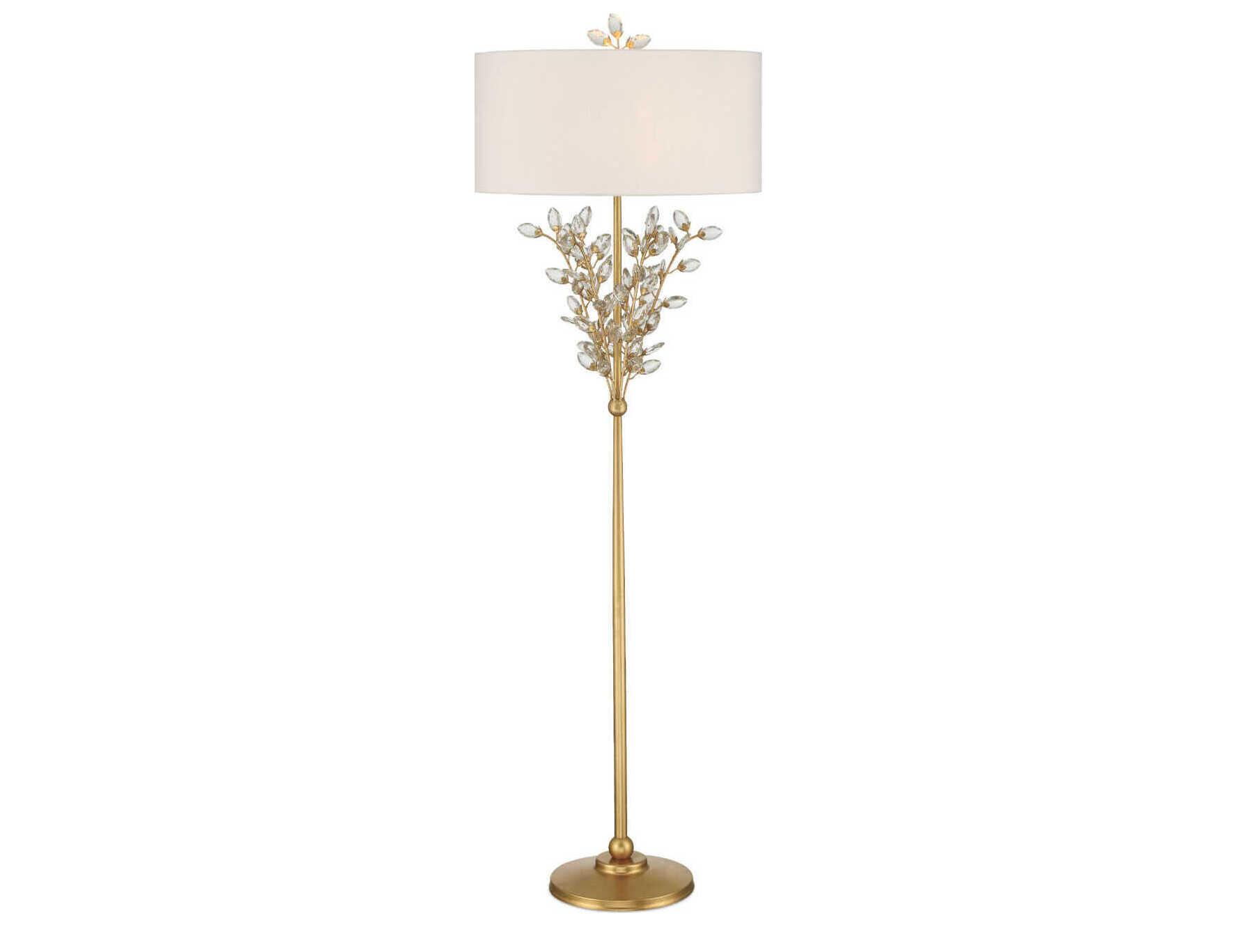 Currey & Company Forget-Me-Not 2-Light Chinois Gold Leaf Floor Lamp