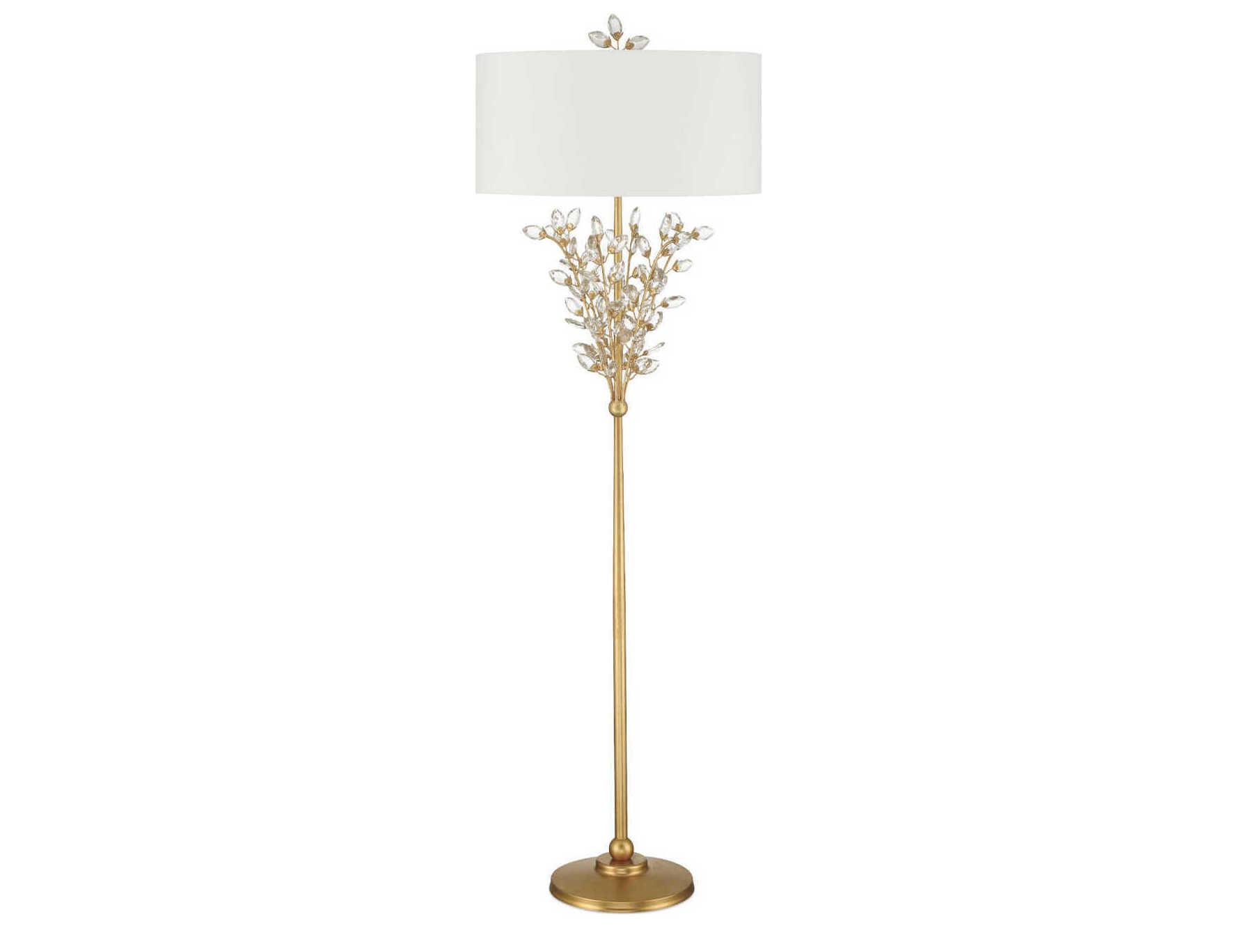 Currey & Company Forget-Me-Not 2-Light Chinois Gold Leaf Floor Lamp