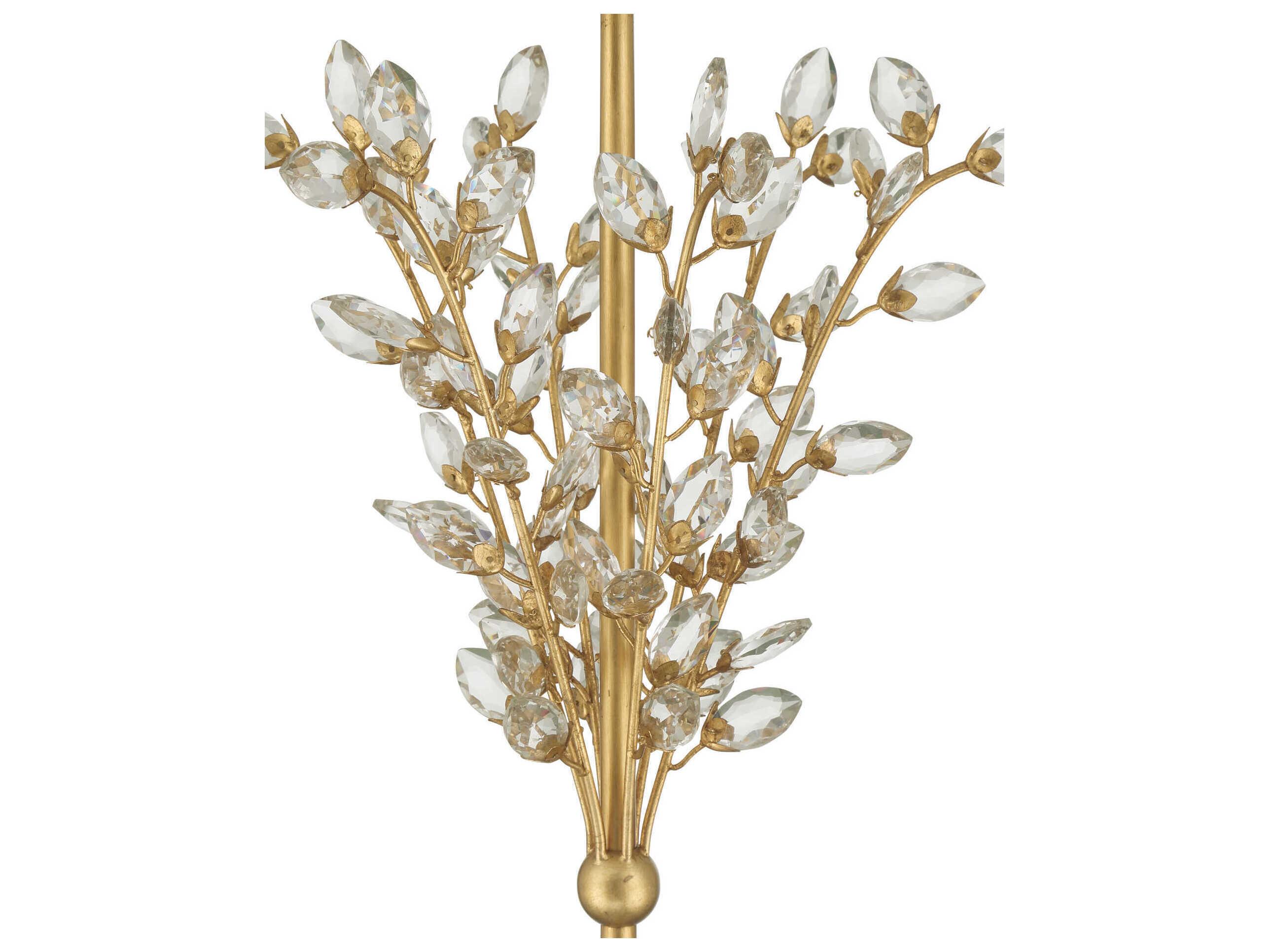 Currey & Company Forget-Me-Not 2-Light Chinois Gold Leaf Floor Lamp
