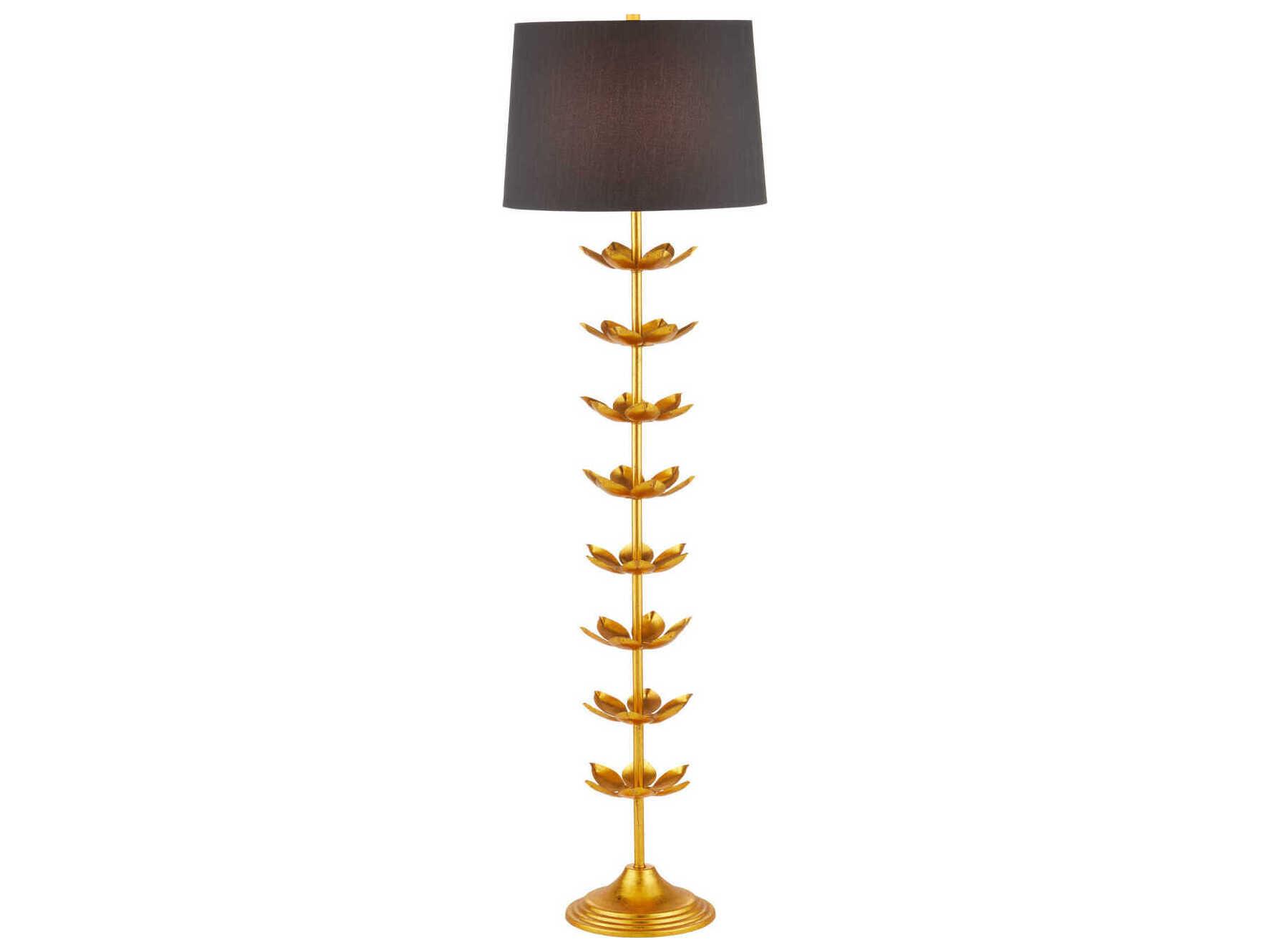 Currey & Company Awakening Gold Leaf Black Shantung Floor Lamp