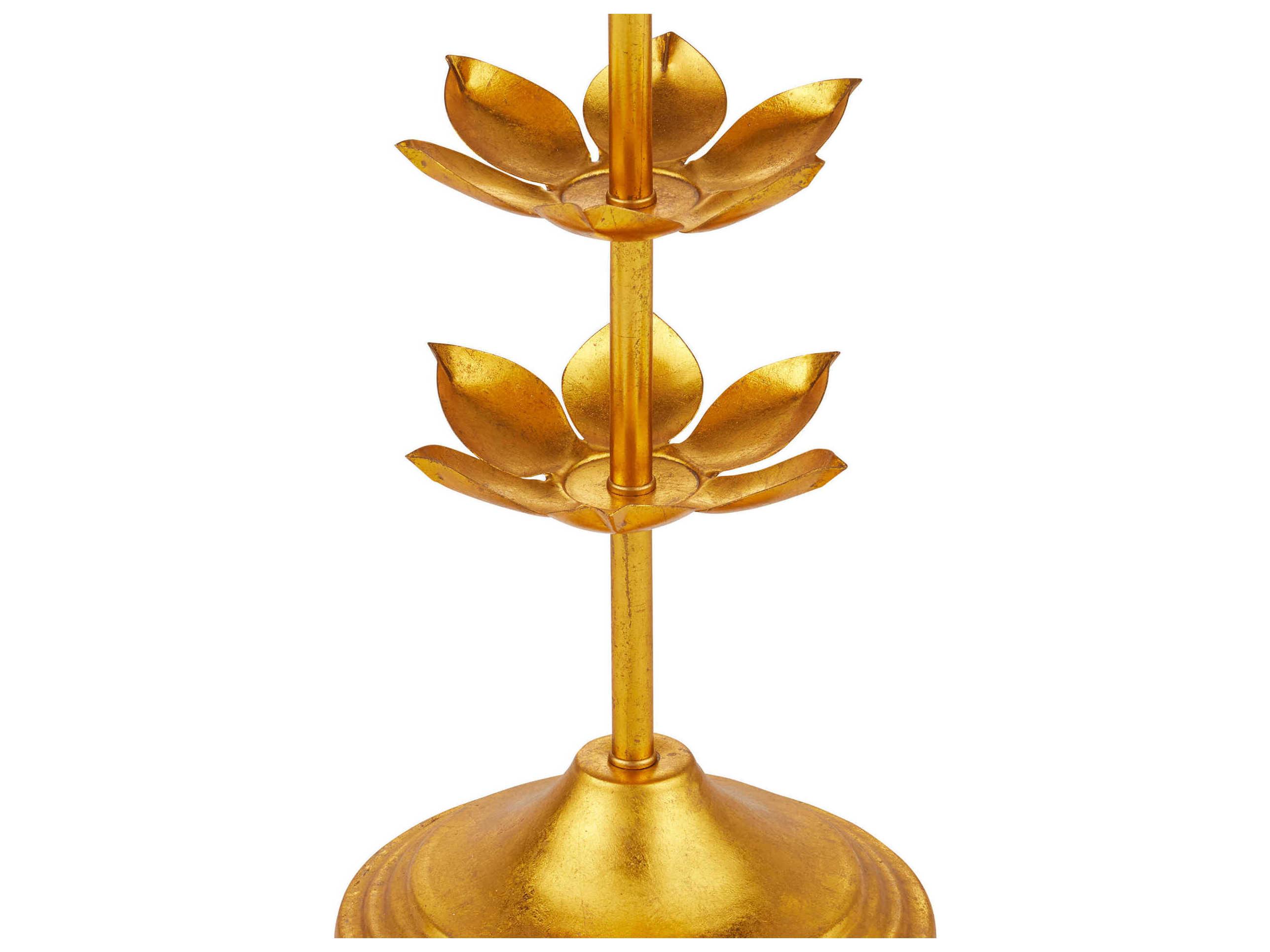 Currey & Company Awakening Gold Leaf Black Shantung Floor Lamp