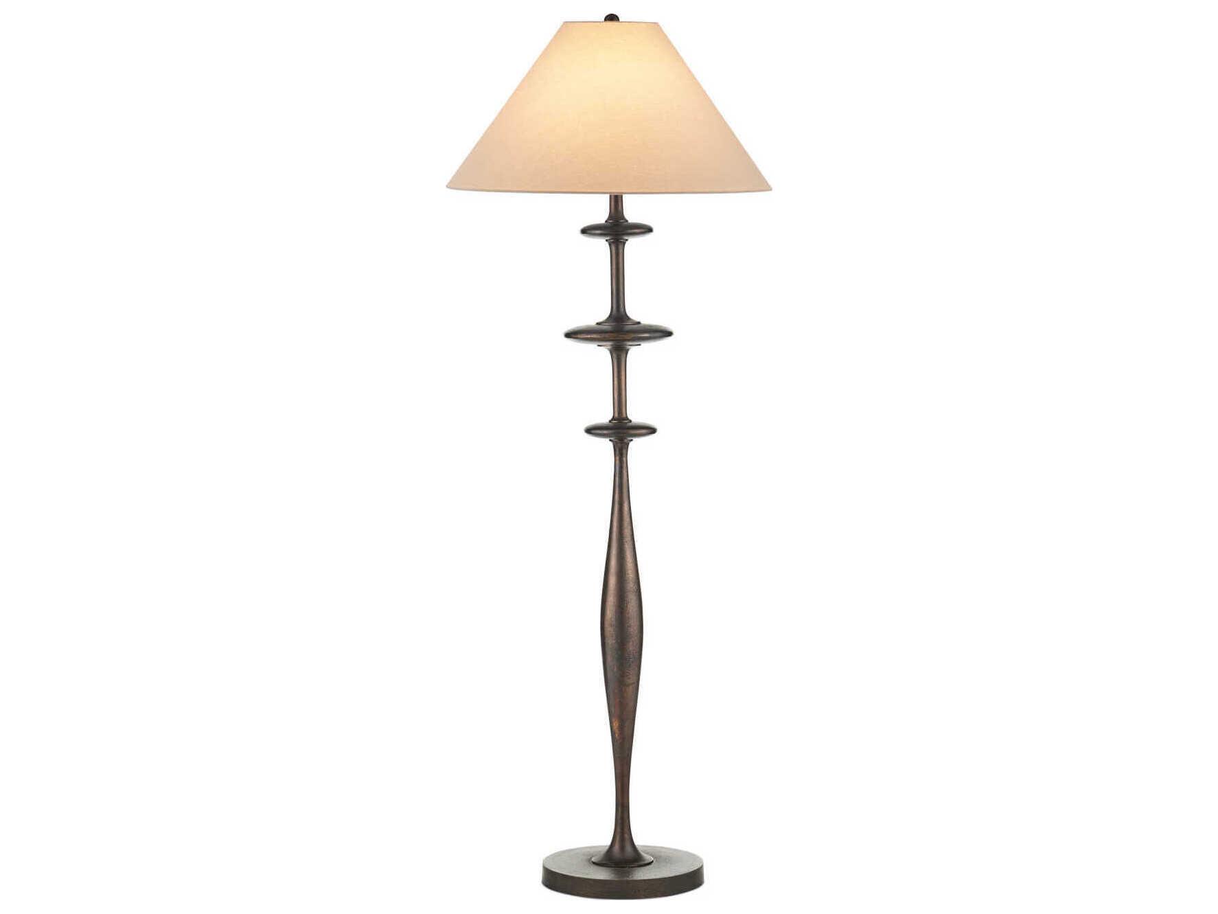 Currey & Company Aqueous Dark Bronze Light Gray Polyester Cotton Floor Lamp